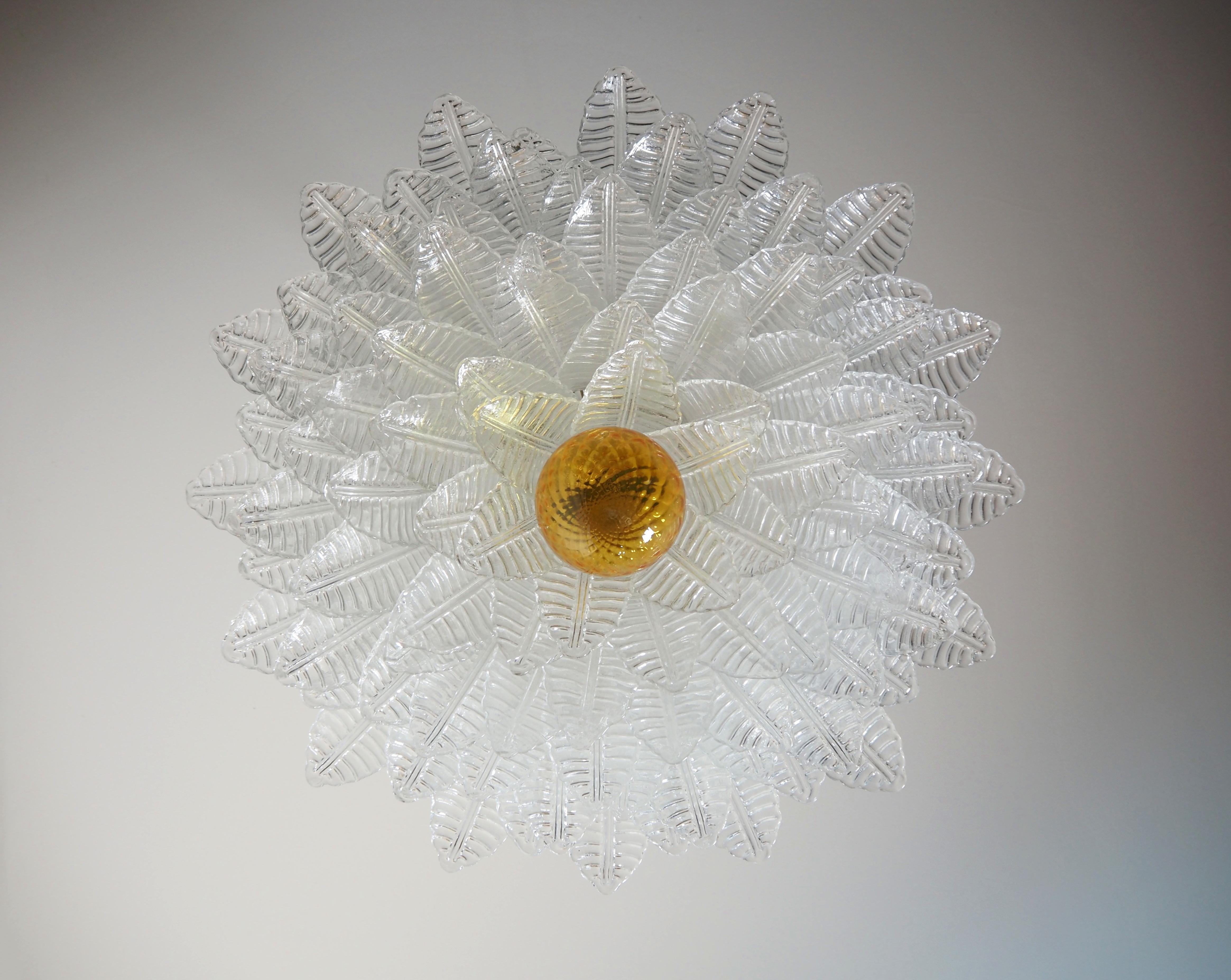 Italian Large Murano glass Chandelier -100 clear Felci glasses in vendita