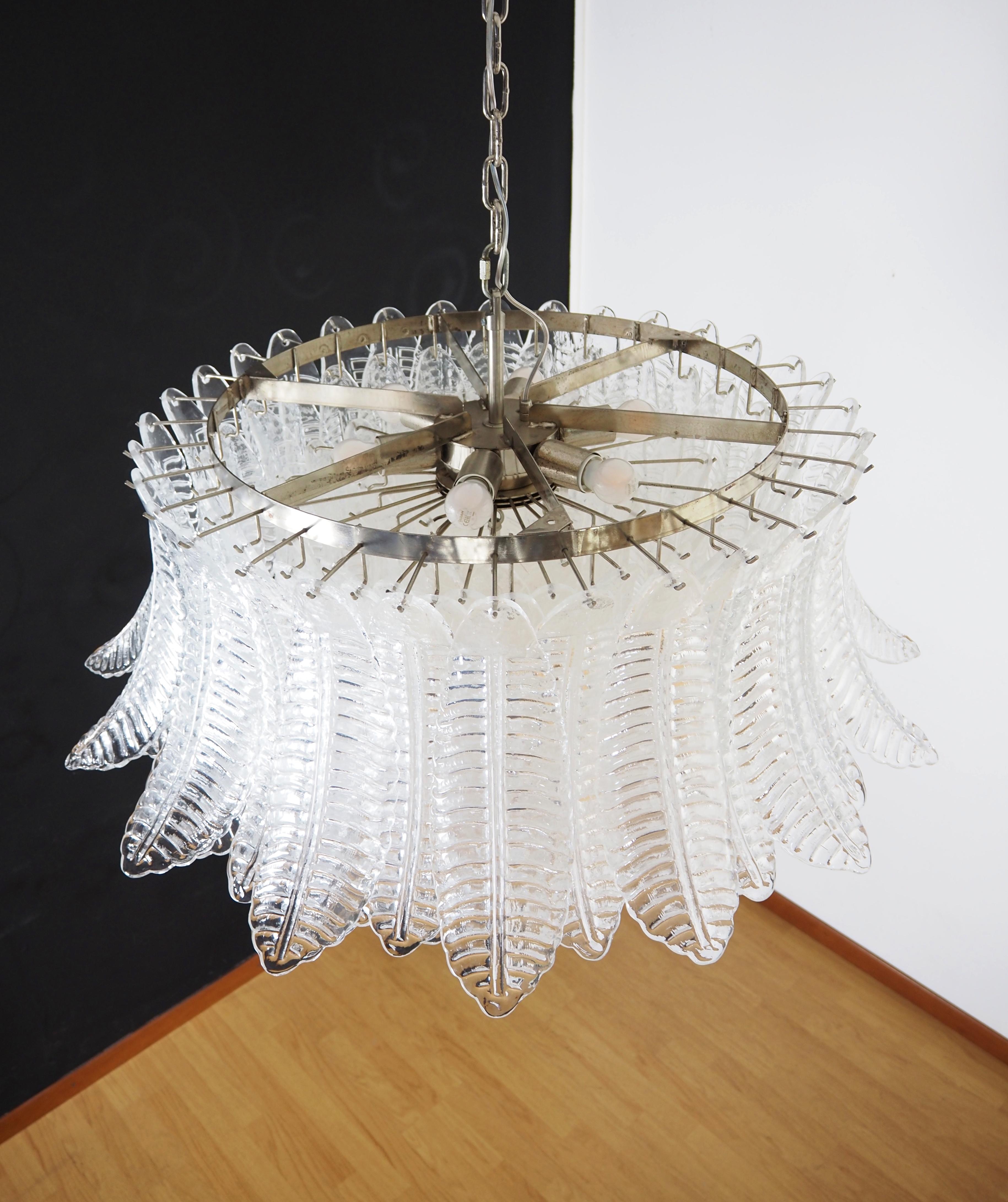 Galvanizzato Large Murano glass Chandelier -100 clear Felci glasses in vendita