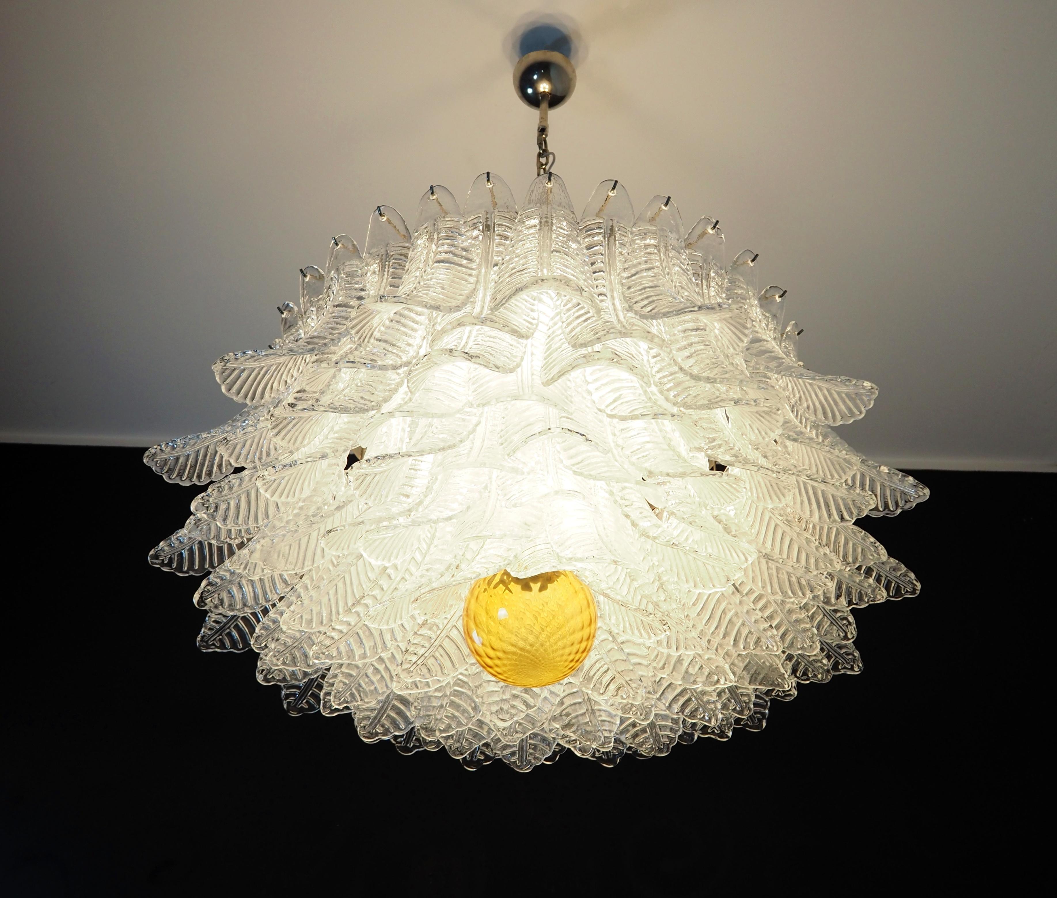 Vetro artistico Large Murano glass Chandelier -100 clear Felci glasses in vendita