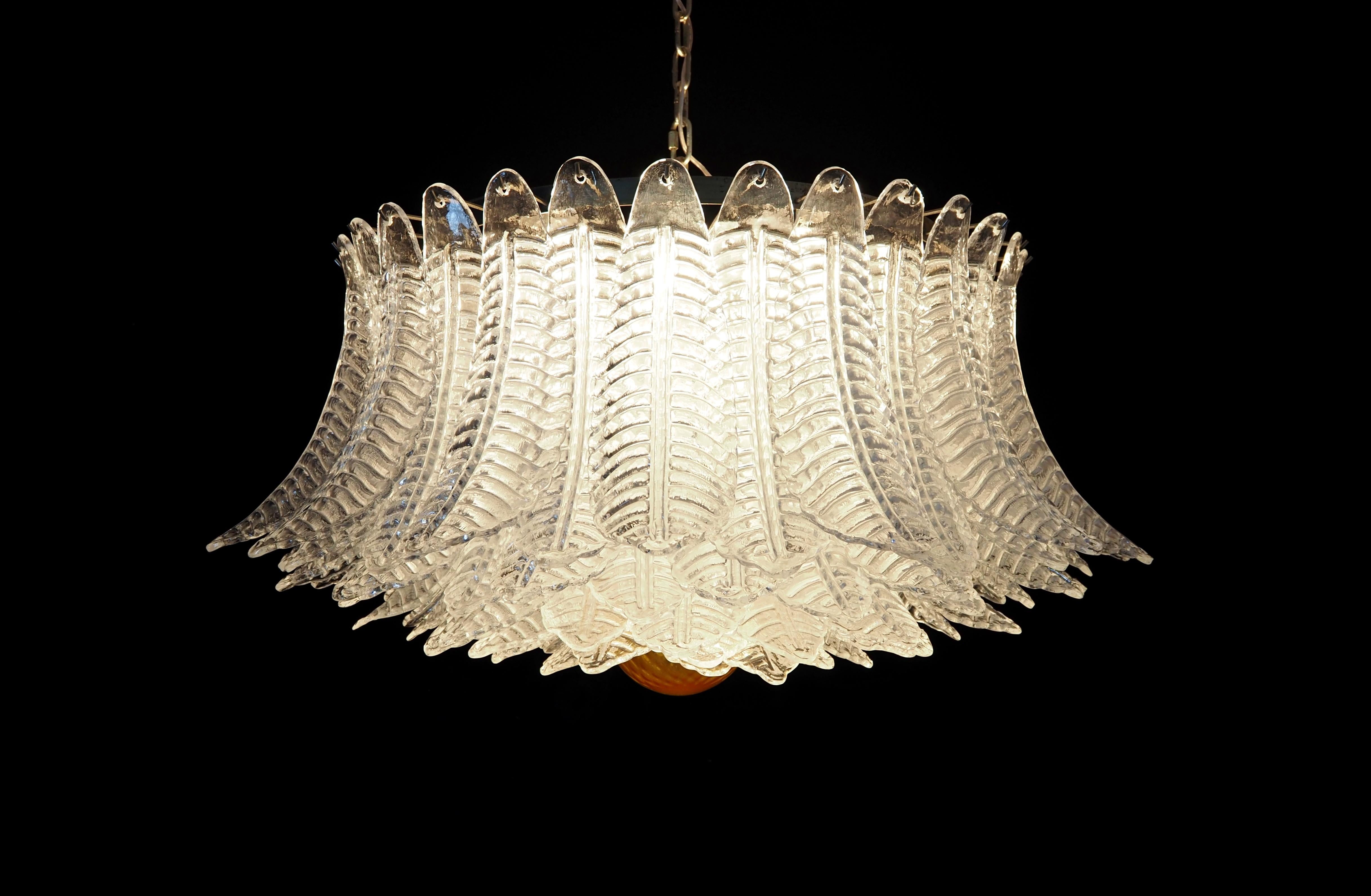 Large Murano glass Chandelier -100 clear Felci glasses in vendita 1