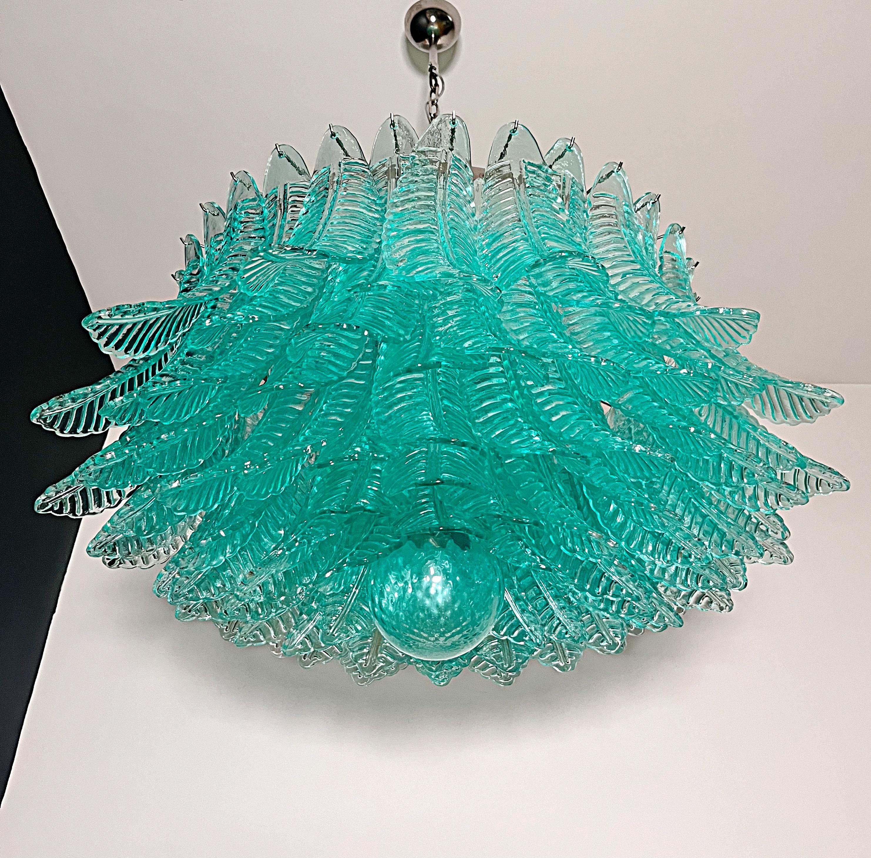 Large Murano glass Chandelier -100 turquoise Felci glasses For Sale 2