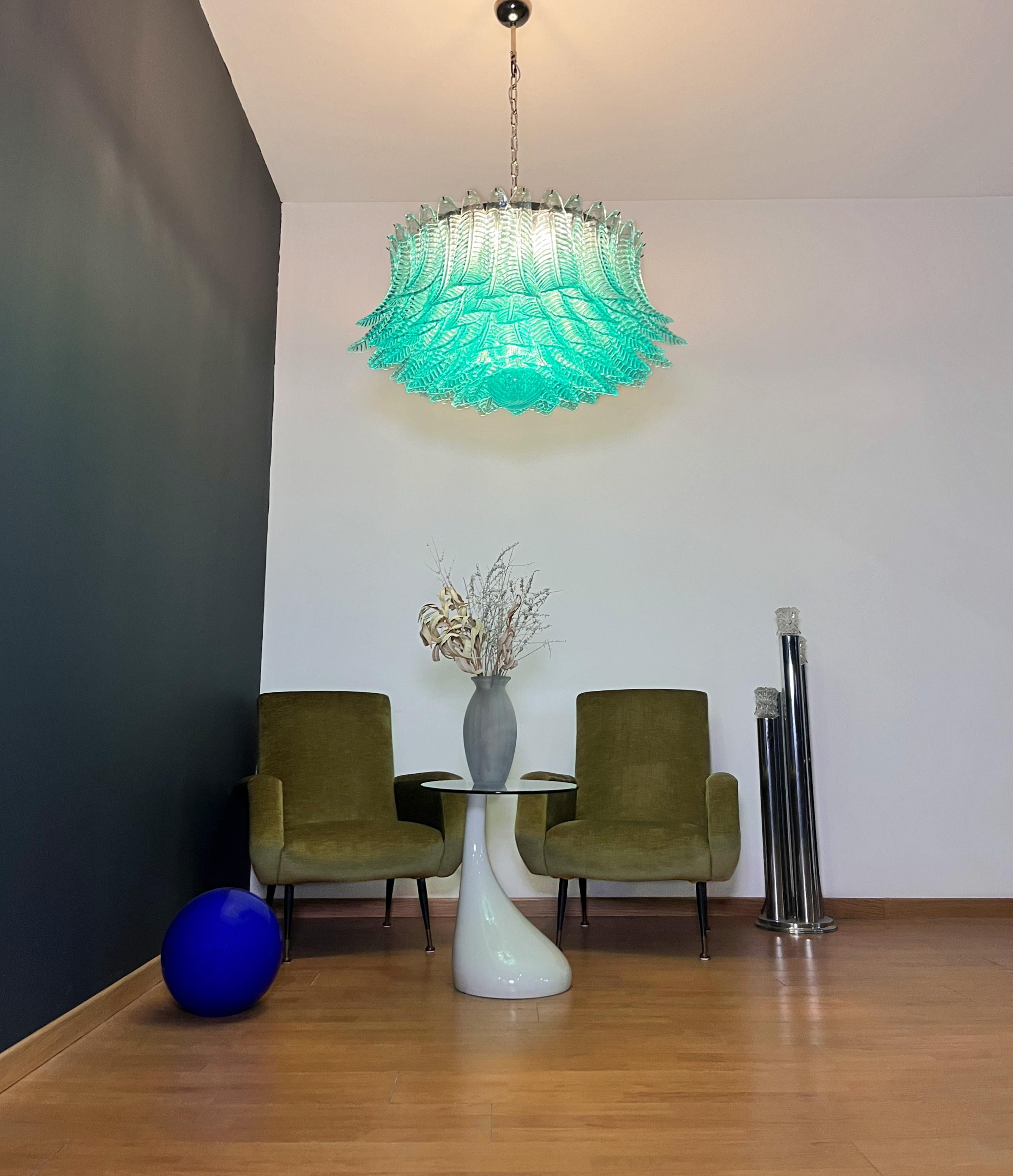 Large Murano glass Chandelier -100 turquoise Felci glasses For Sale 4