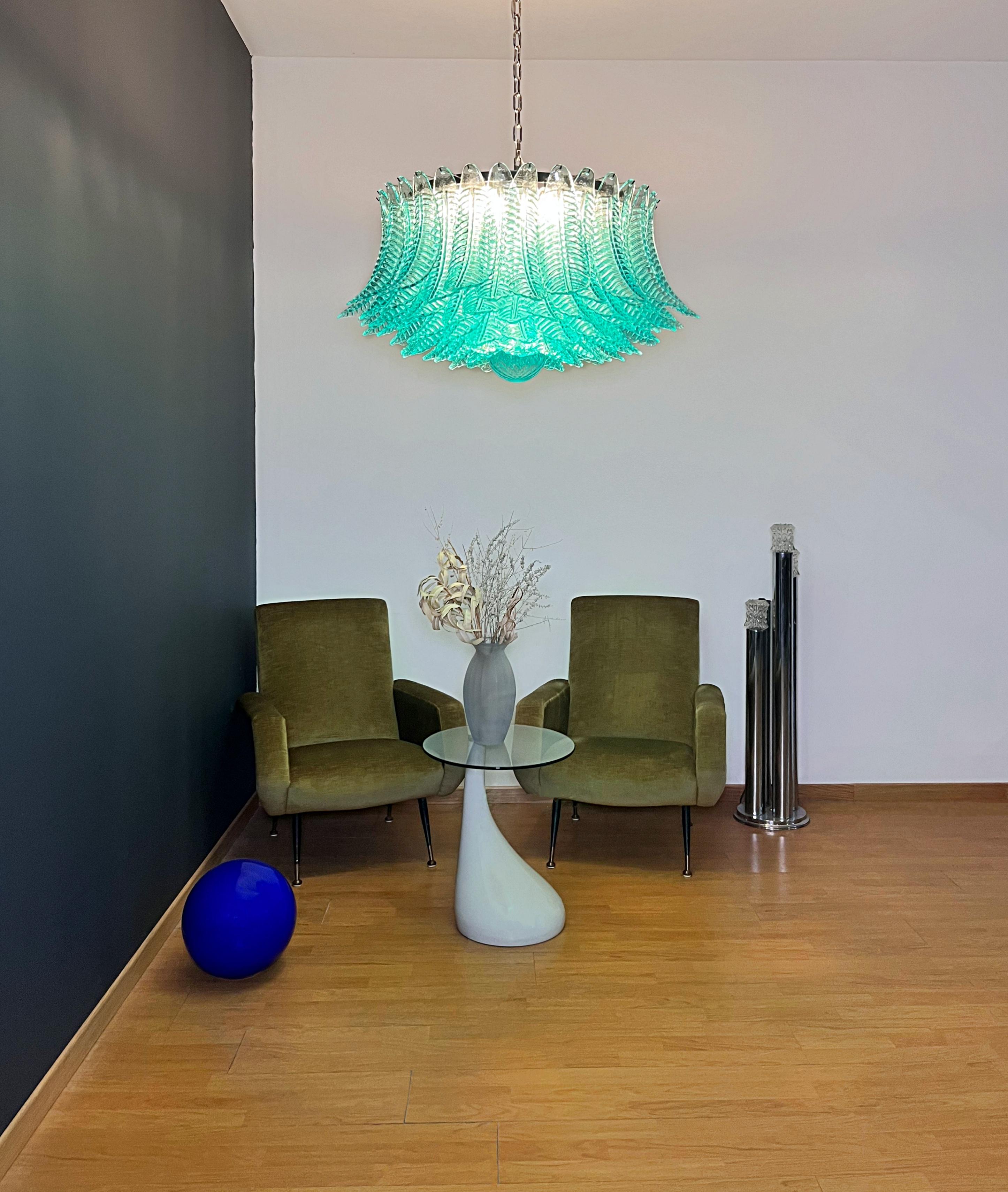 Large Murano glass Chandelier -100 turquoise Felci glasses For Sale 5