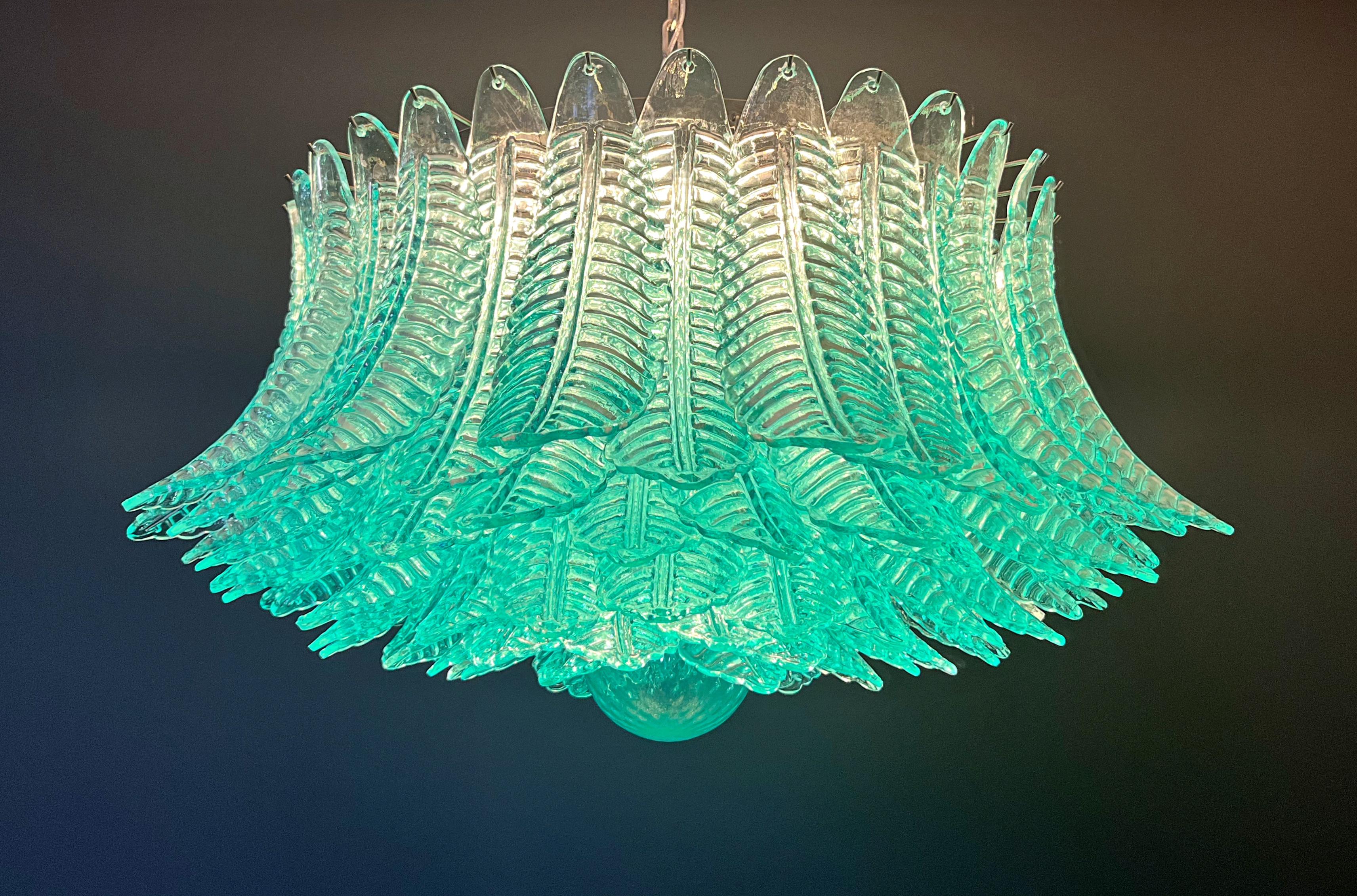Large Murano glass Chandelier -100 turquoise Felci glasses For Sale 6