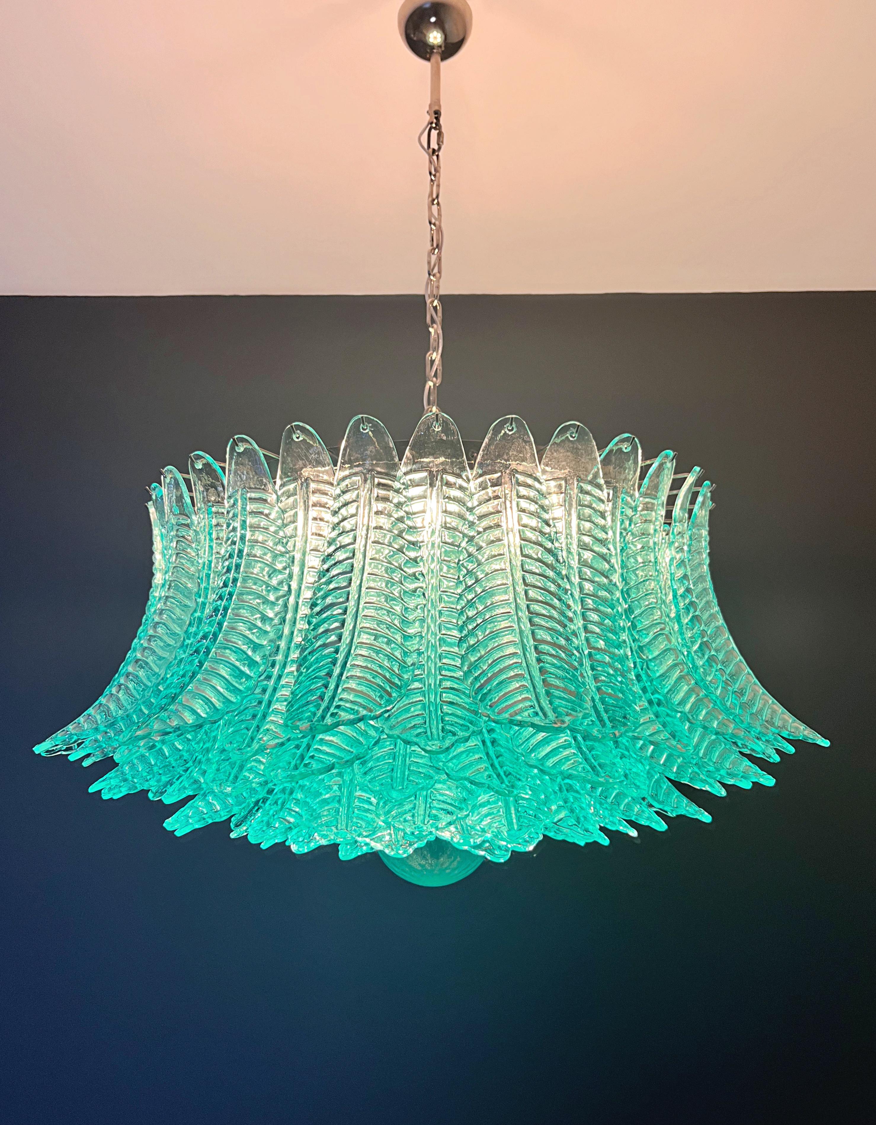 Large Murano glass Chandelier -100 turquoise Felci glasses For Sale 7
