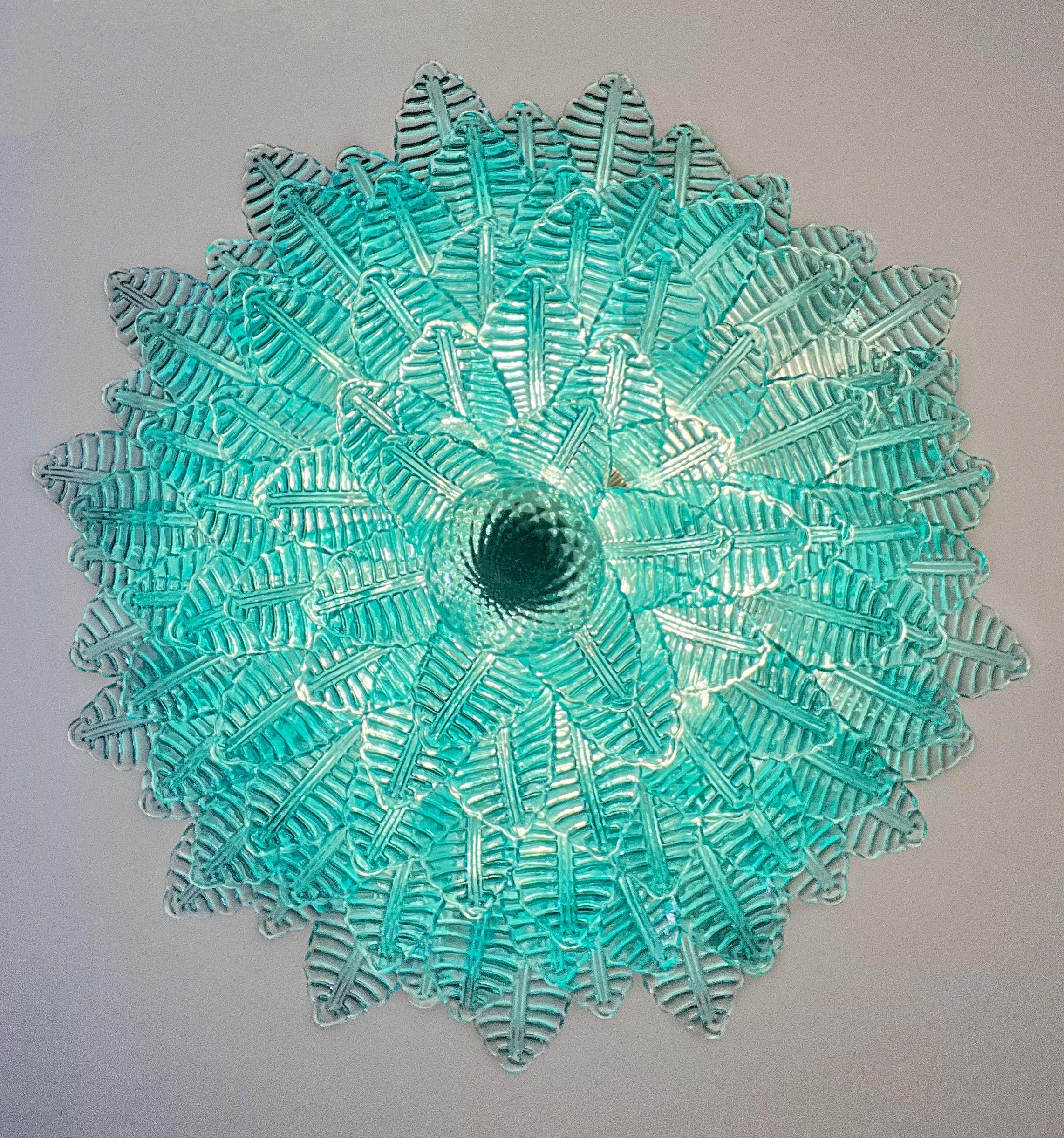 Large Murano glass Chandelier -100 turquoise Felci glasses For Sale 12