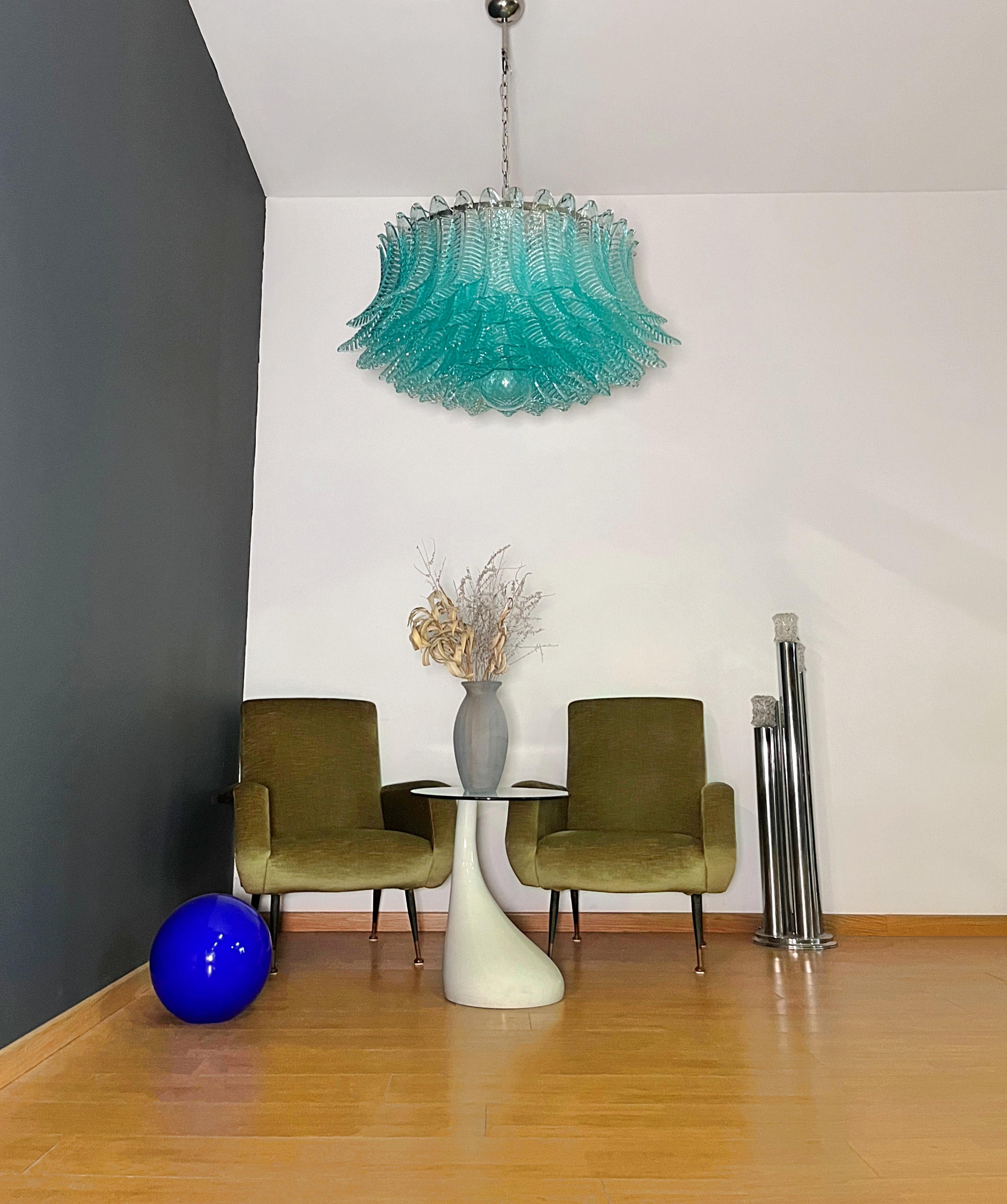 Mid-Century Modern Large Murano glass Chandelier -100 turquoise Felci glasses For Sale