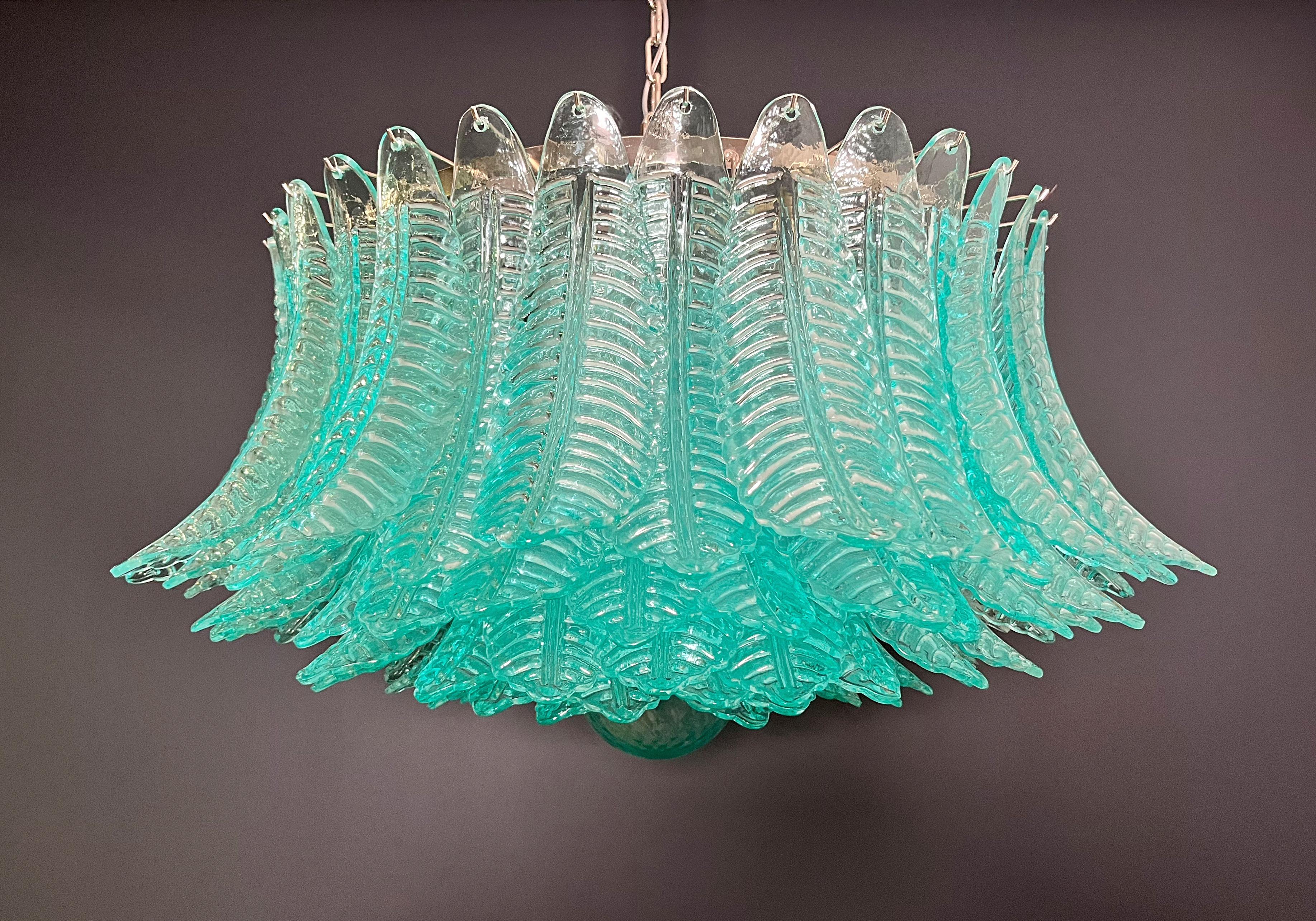 Galvanized Large Murano glass Chandelier -100 turquoise Felci glasses For Sale