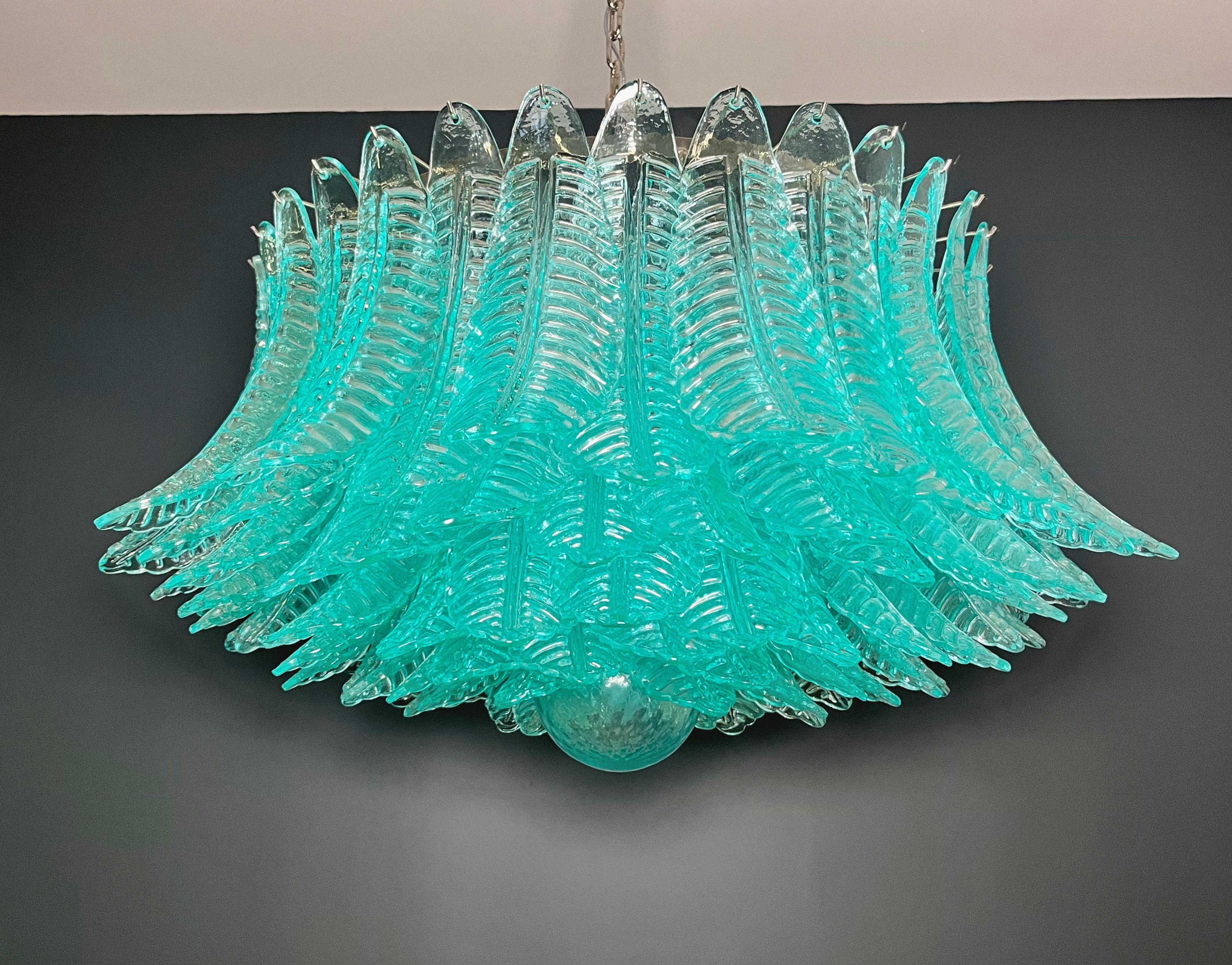 20th Century Large Murano glass Chandelier -100 turquoise Felci glasses For Sale