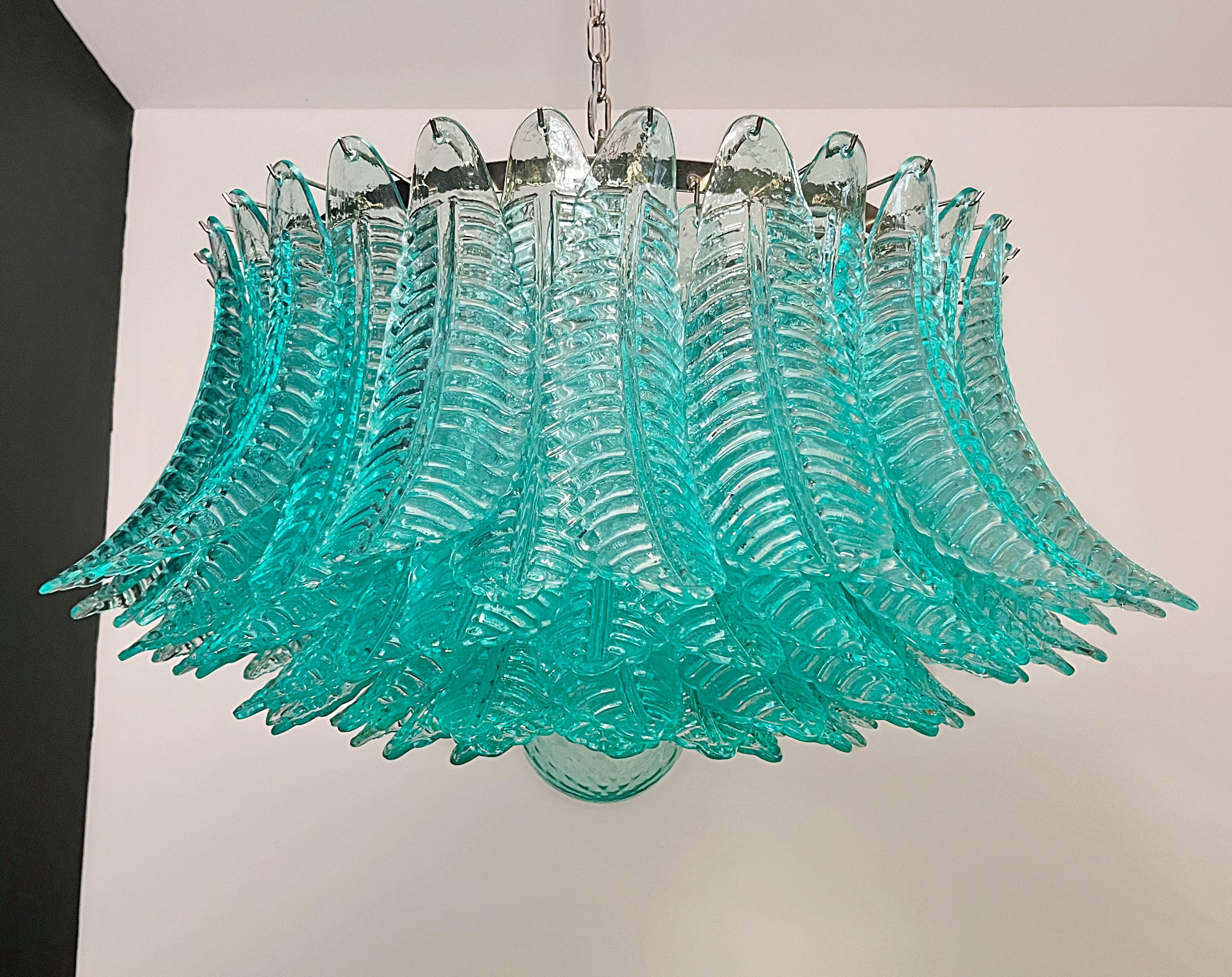 Blown Glass Large Murano glass Chandelier -100 turquoise Felci glasses For Sale