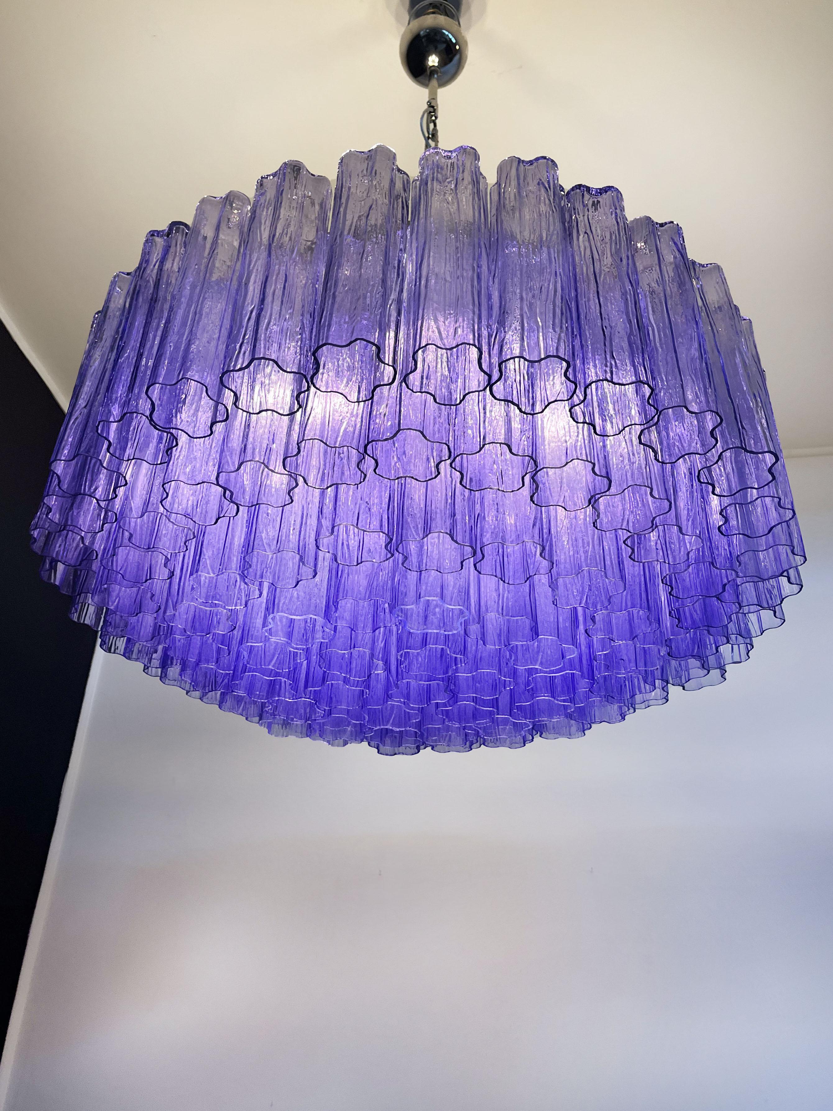 20th Century Large Murano Glass Chandelier, 101 Amethyst Tube Glasses For Sale