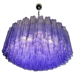 Vintage Large Murano Glass Chandelier, 101 Amethyst Tube Glasses