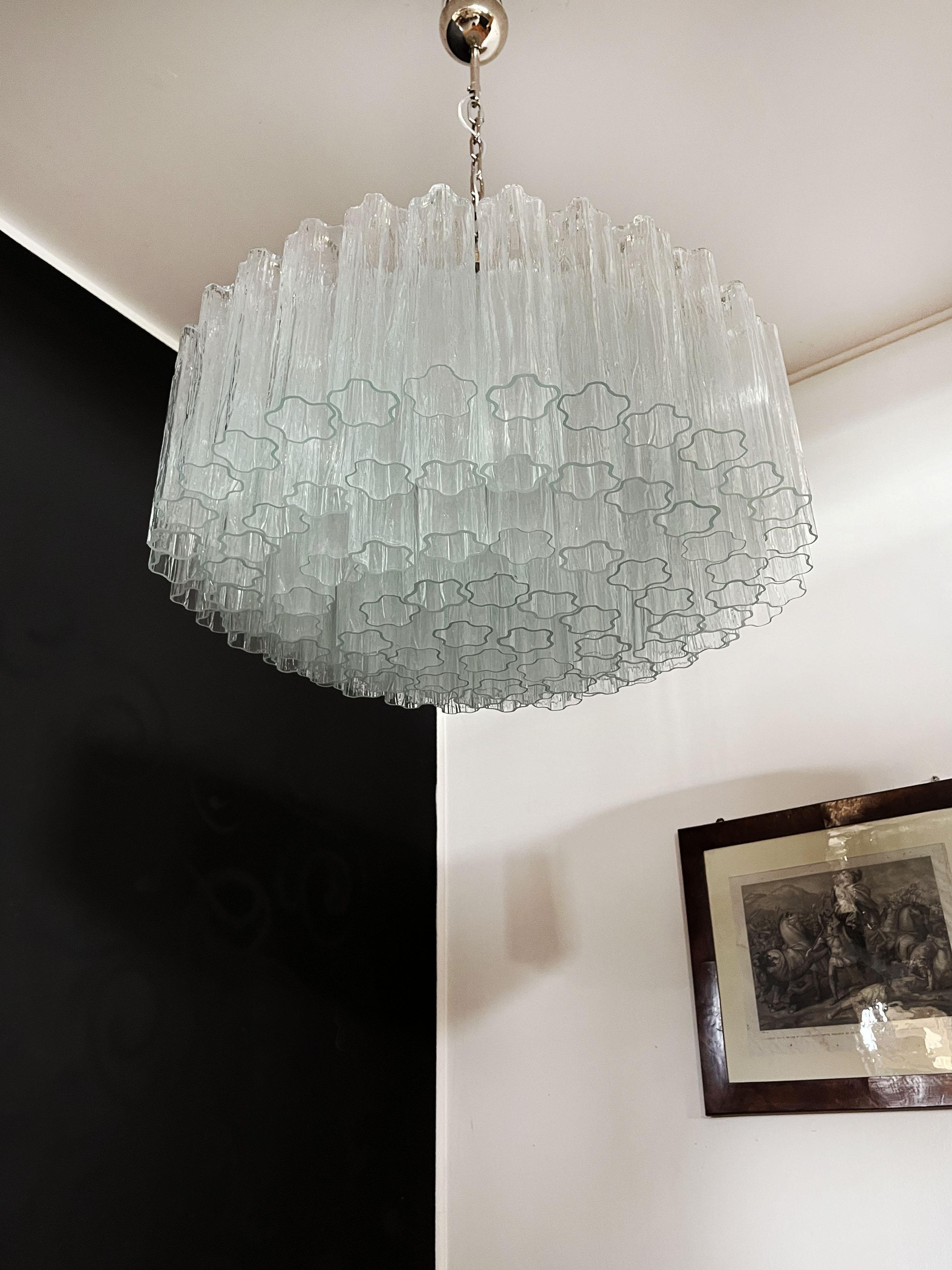 RESERVED: Large Murano Glass Chandelier, 101 Clear Tube Glasses For Sale 8