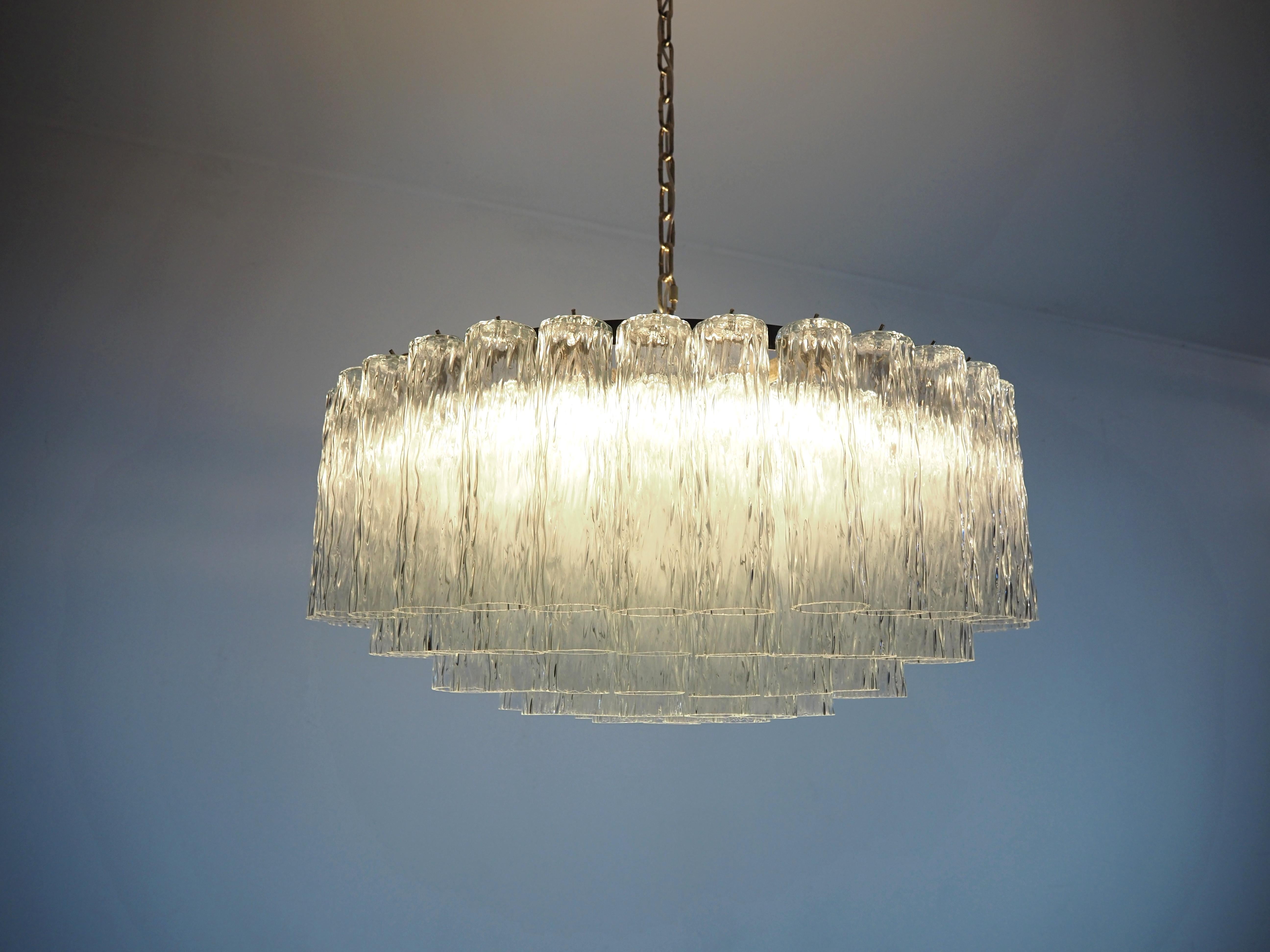 Galvanized Large Murano glass Chandelier - 101 clear tube glasses For Sale