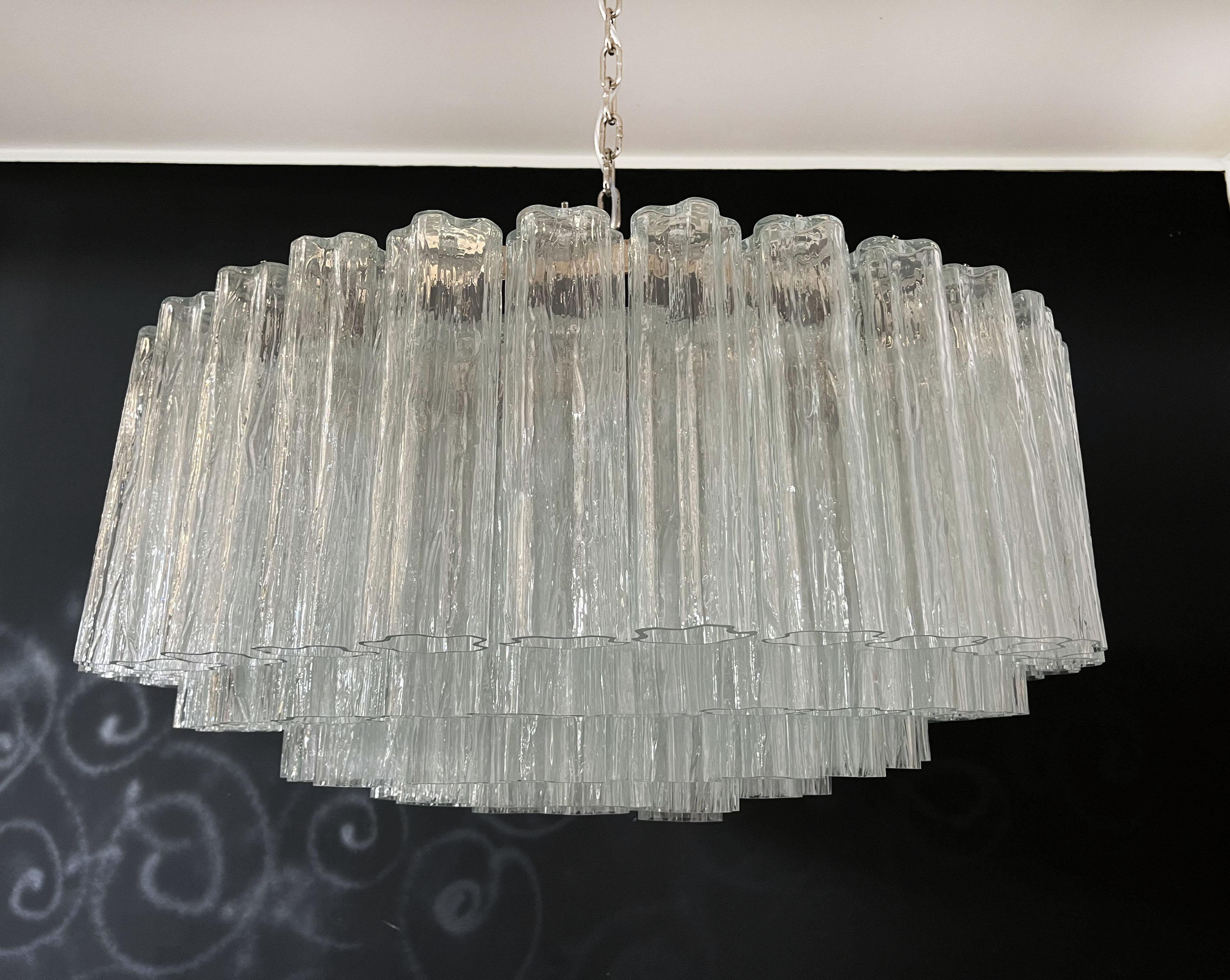 20th Century RESERVED: Large Murano Glass Chandelier, 101 Clear Tube Glasses For Sale