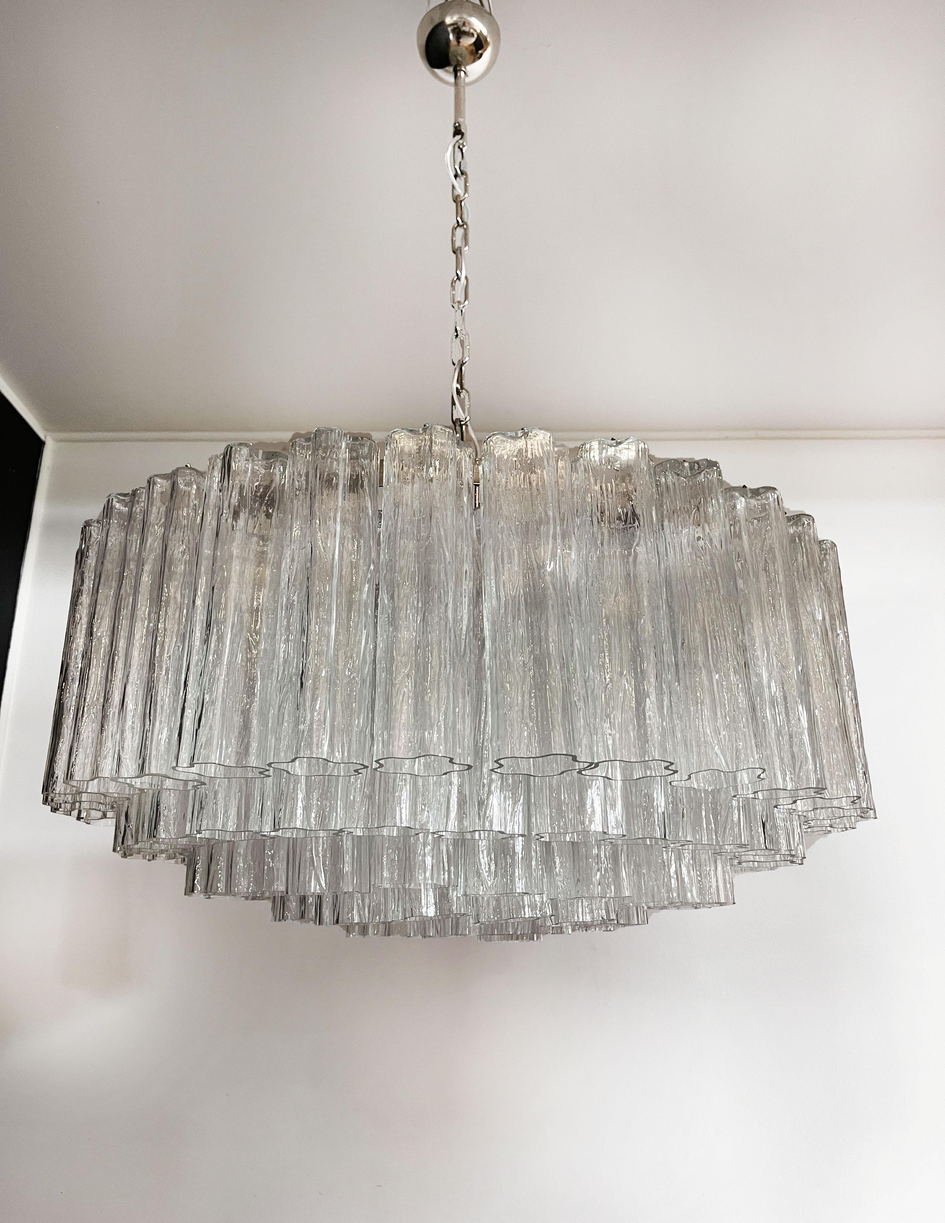 Blown Glass RESERVED: Large Murano Glass Chandelier, 101 Clear Tube Glasses For Sale
