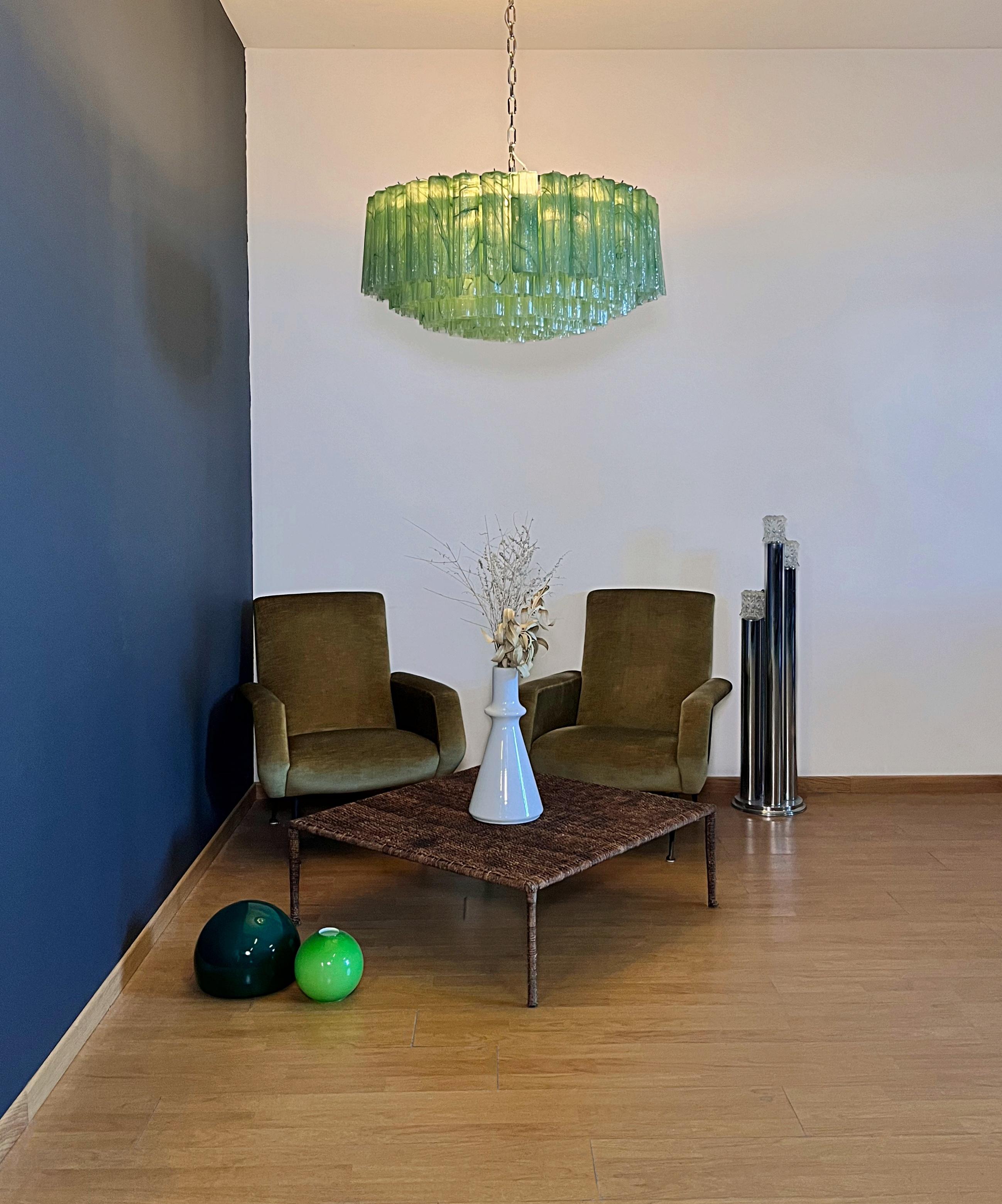 Large Murano glass Chandelier -101 green alabaster glass tube in vendita 3