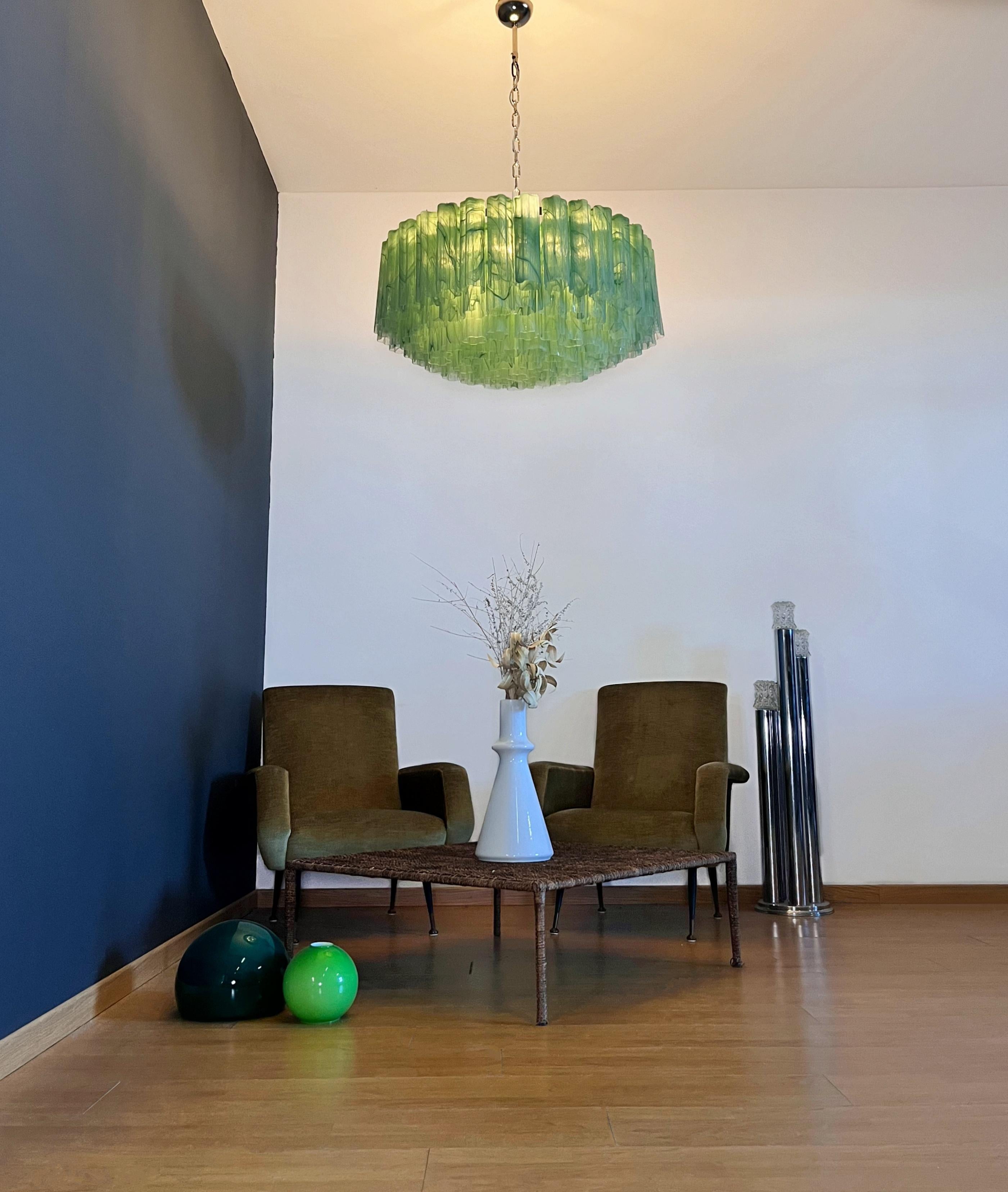 Large Murano glass Chandelier -101 green alabaster glass tube in vendita 4