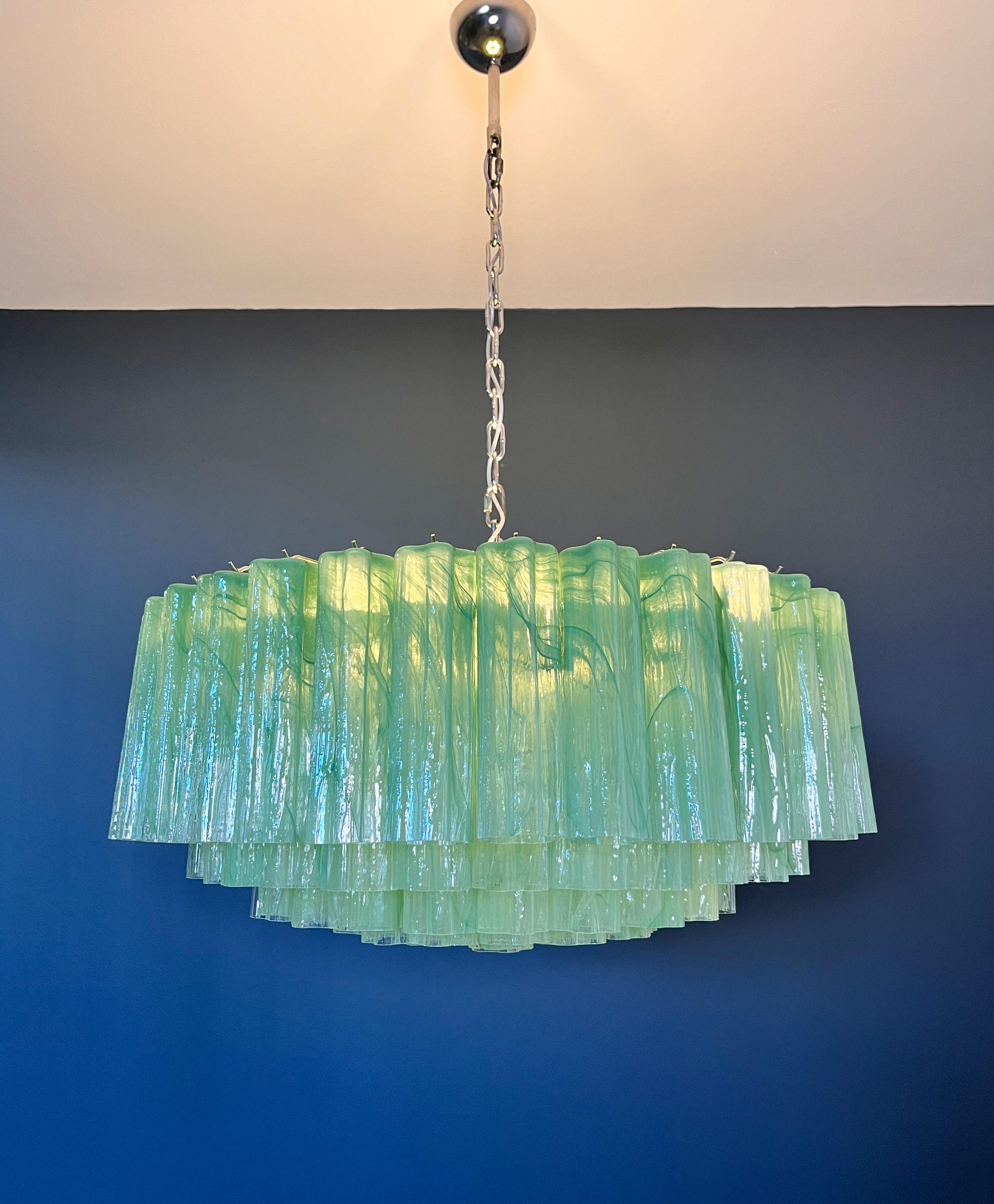 Large Murano glass Chandelier -101 green alabaster glass tube in vendita 7