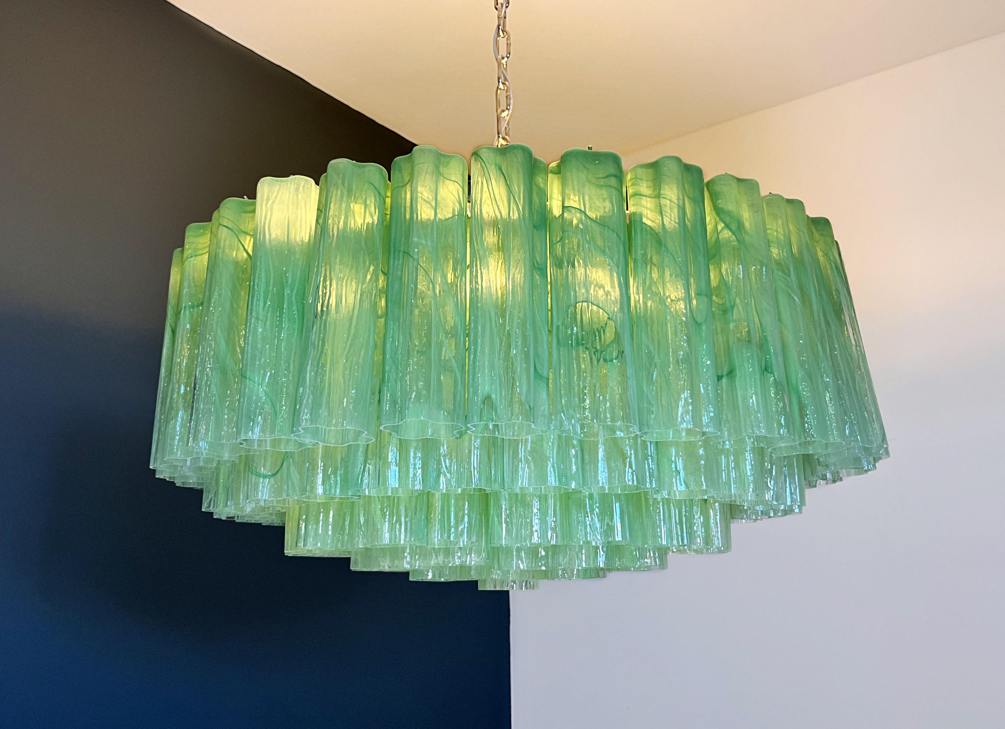 Large Murano glass Chandelier -101 green alabaster glass tube in vendita 8
