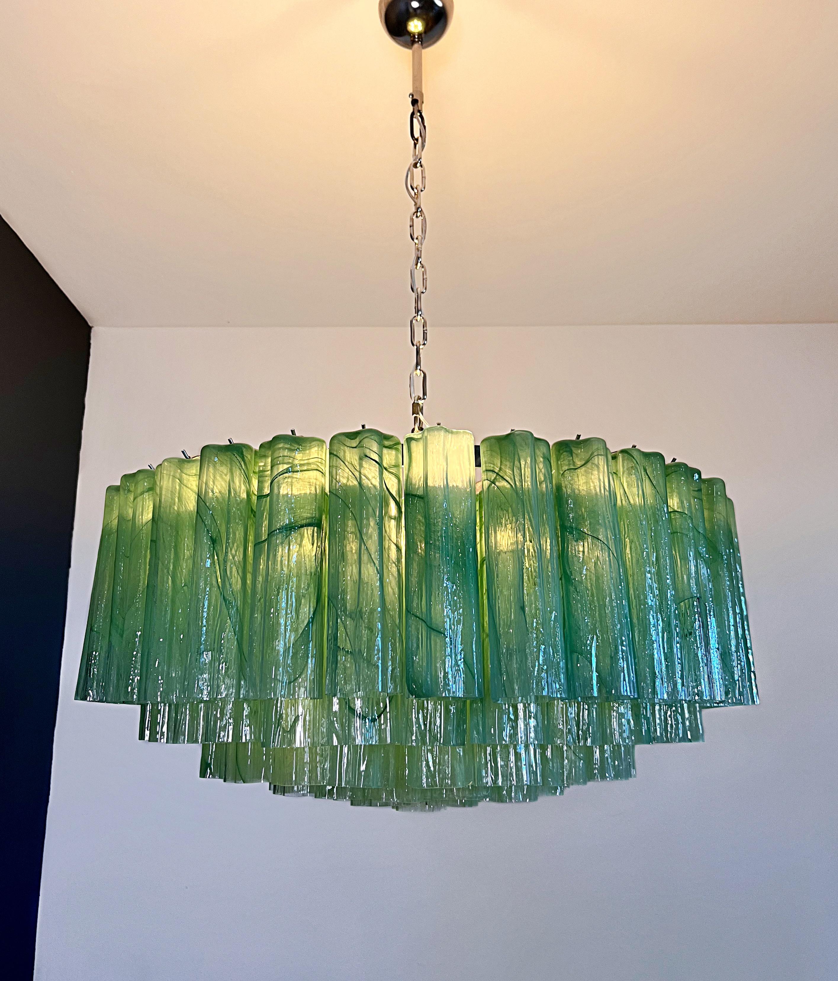 Large Murano glass Chandelier -101 green alabaster glass tube in vendita 10