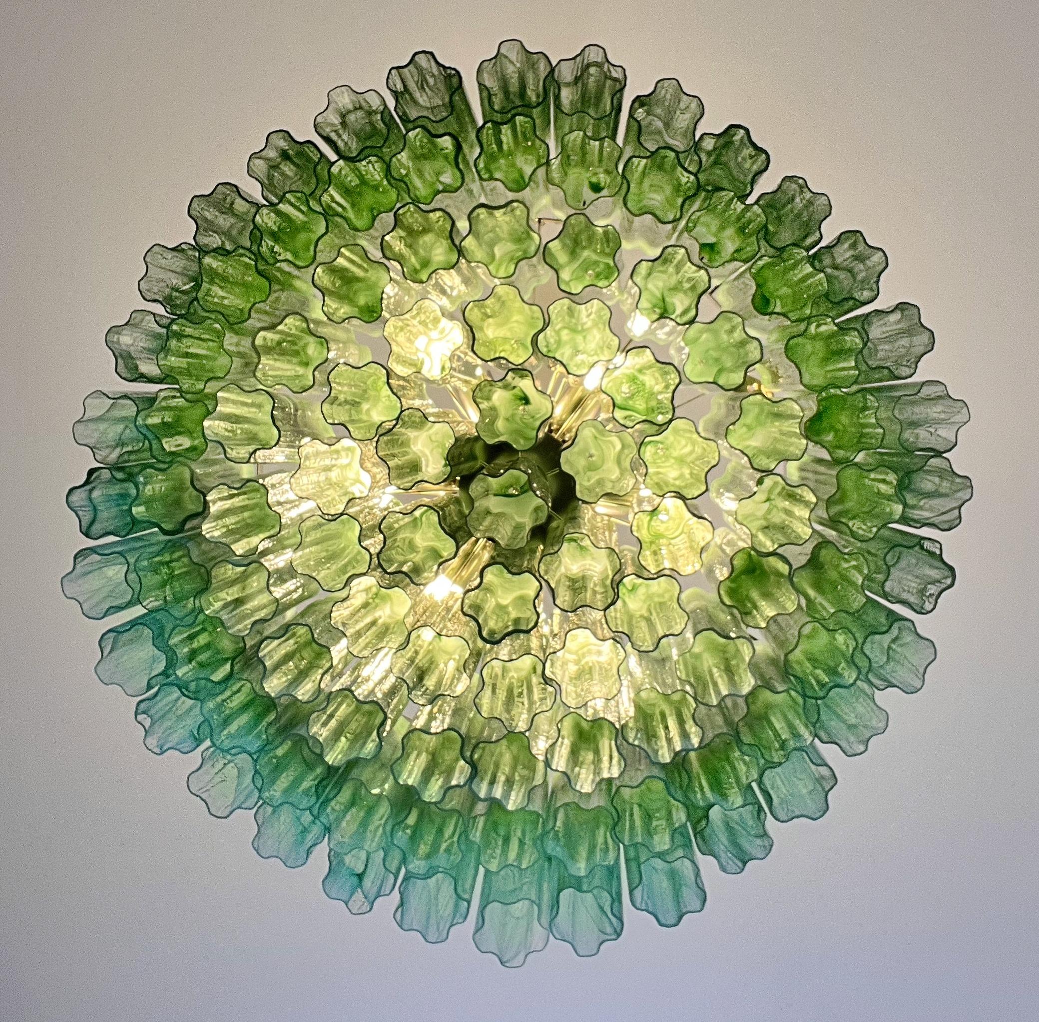 Large Murano glass Chandelier -101 green alabaster glass tube in vendita 12