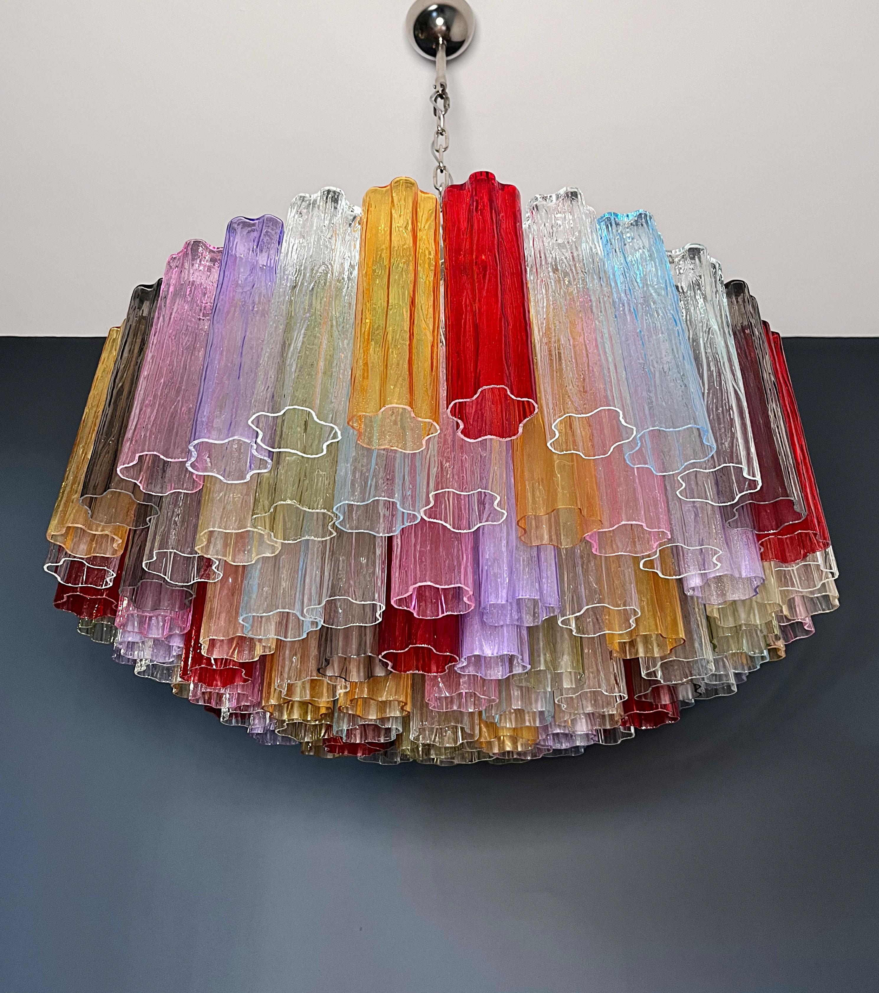 Galvanisé Grand lustre en verre de Murano -101 verres tubulaires multicolores