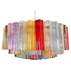 Grand lustre en verre de Murano -101 verres tubulaires multicolores