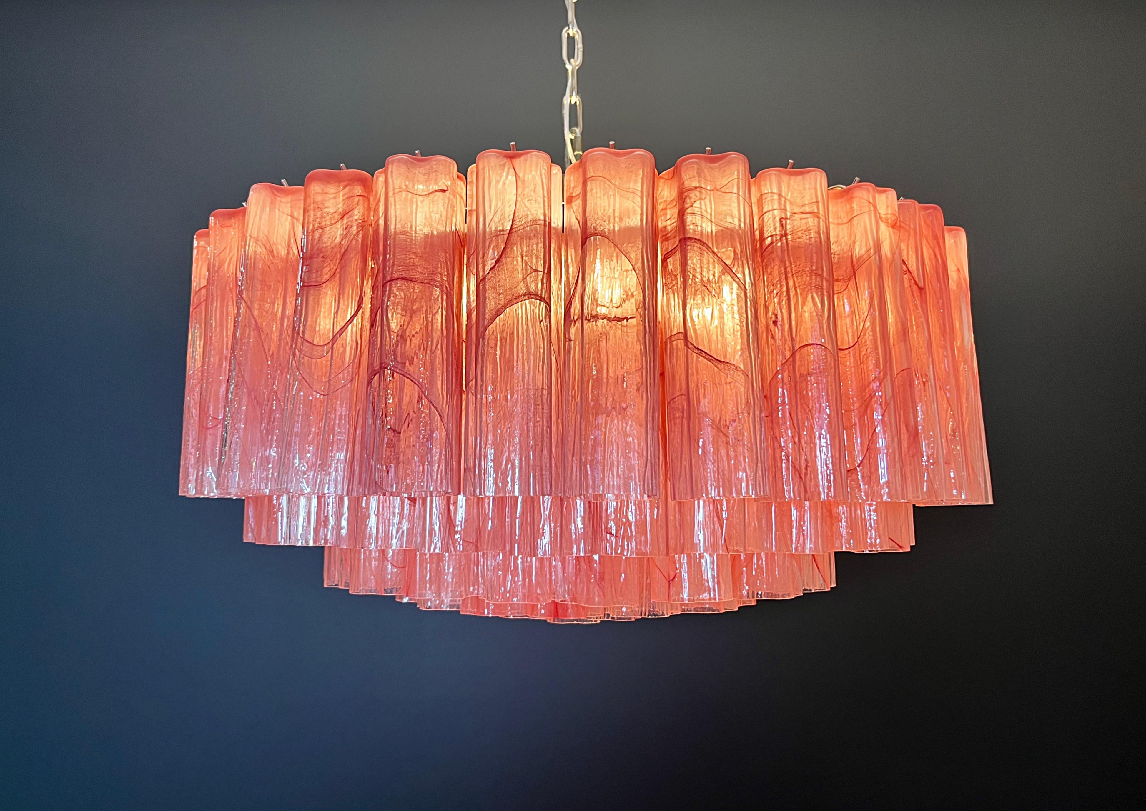 Grand lustre en verre de Murano -101 tube de verre albâtre rose 5