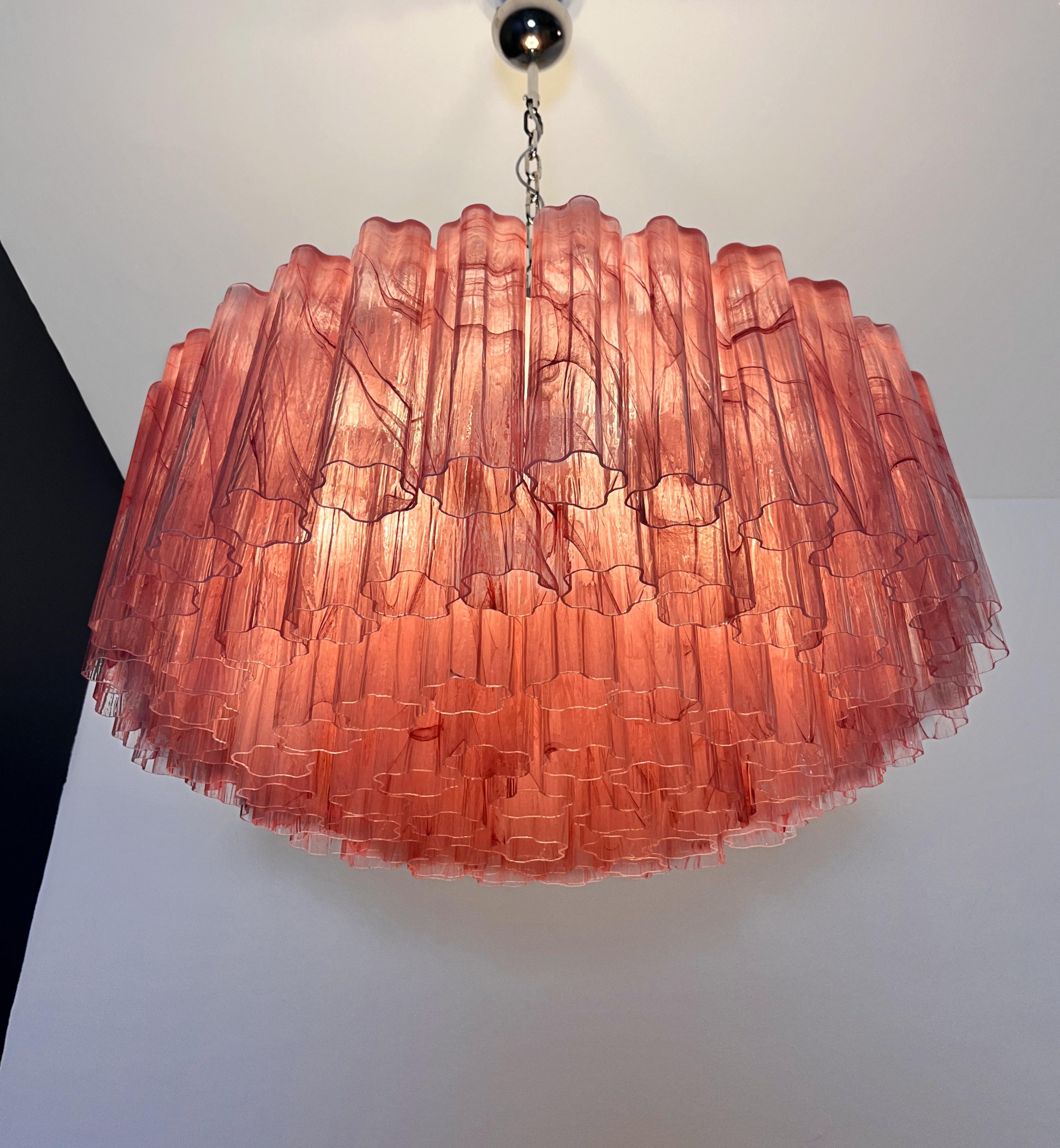 Grand lustre en verre de Murano -101 tube de verre albâtre rose 8