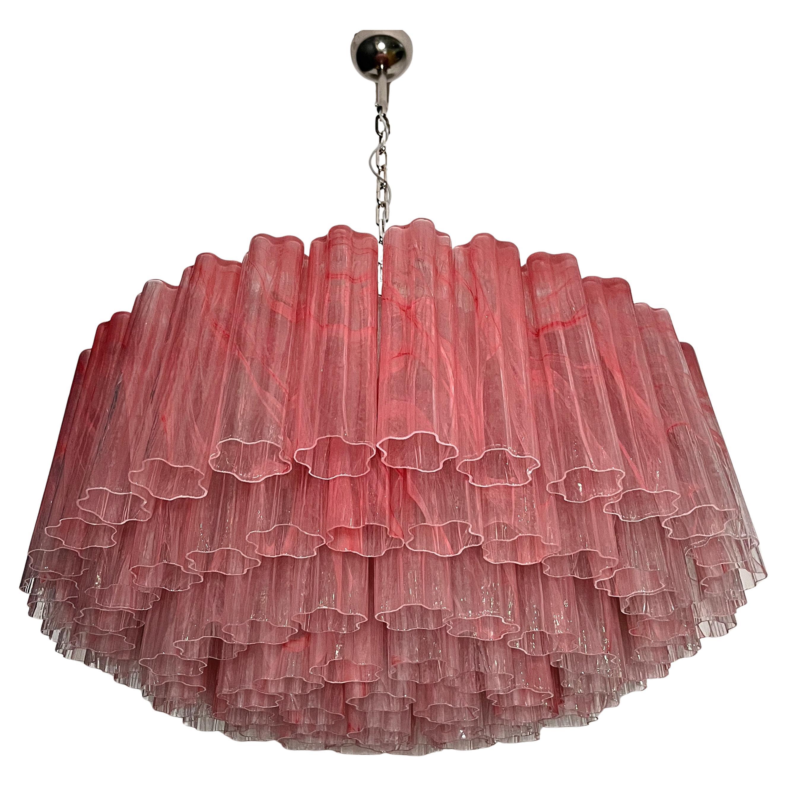 Grand lustre en verre de Murano -101 tube de verre albâtre rose