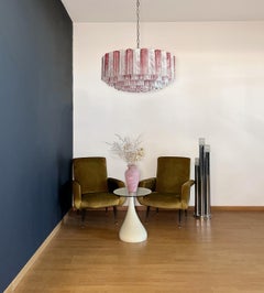 Gran araña de cristal de Murano -101 tubo de cristal de alabastro rosa y blanco