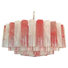 Large Murano glass Chandelier -101 pink and white alabaster glass tube