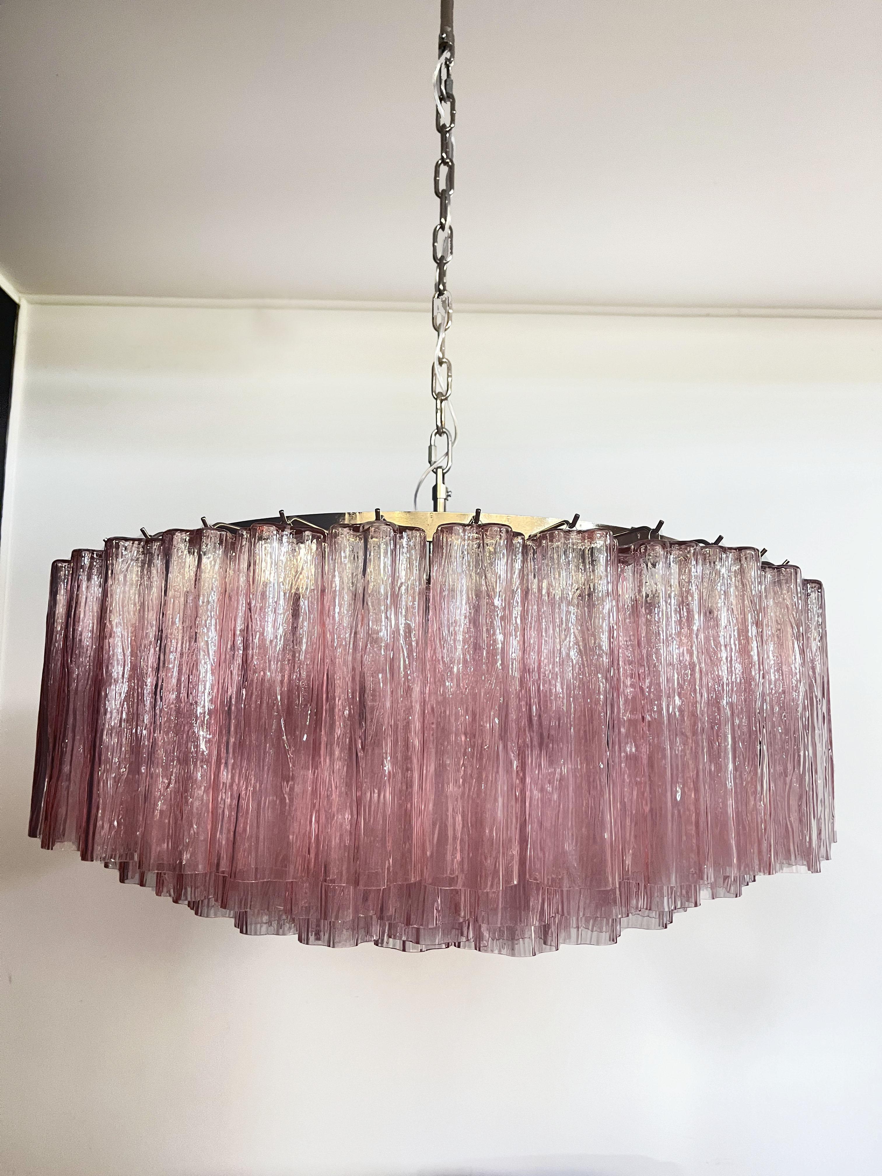 Large Murano Glass Chandelier, 101 Pink Tube Glasses For Sale 3