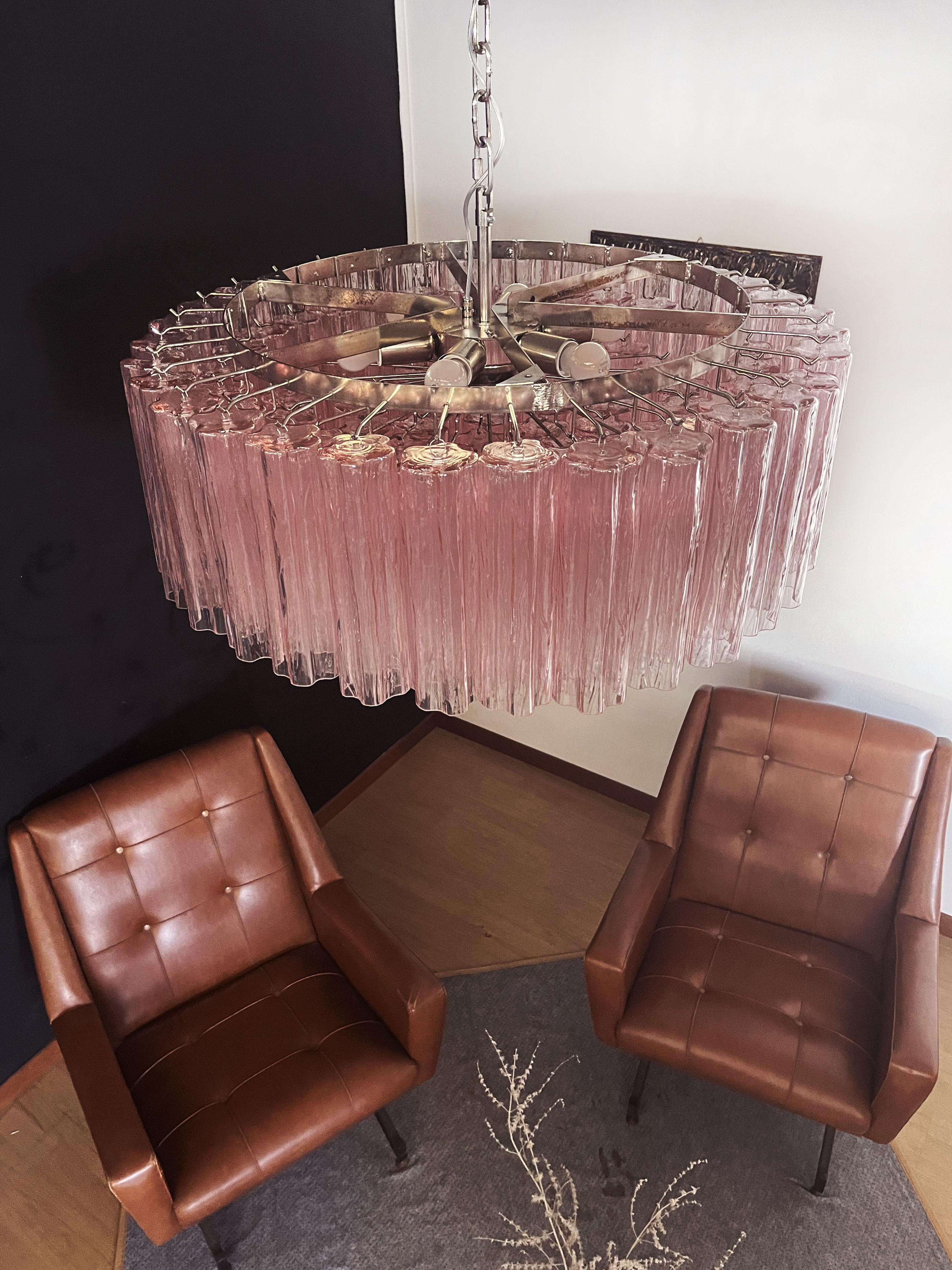 Large Murano Glass Chandelier, 101 Pink Tube Glasses For Sale 5