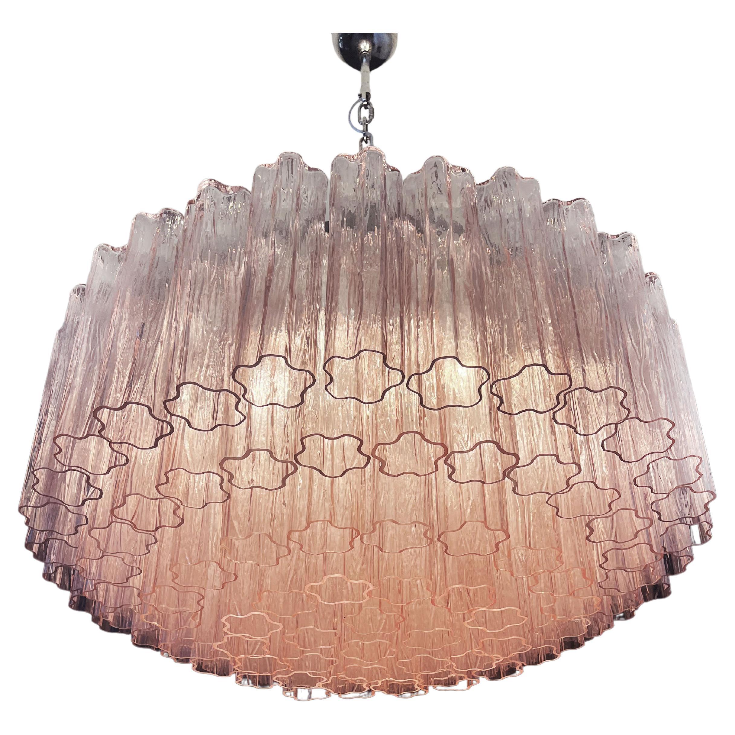 ThreeTier Murano Glass Tube Chandelier 48 Pink Glasses, MidCentury