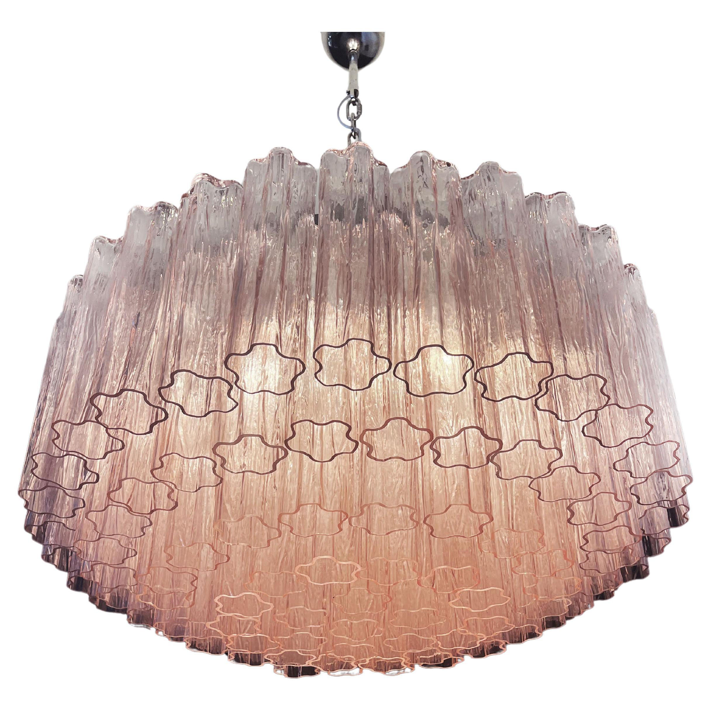 Large Murano Glass Chandelier, 101 Pink Tube Glasses For Sale