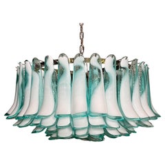 Large Murano glass Chandelier -101 turquoise lattimo glass petal