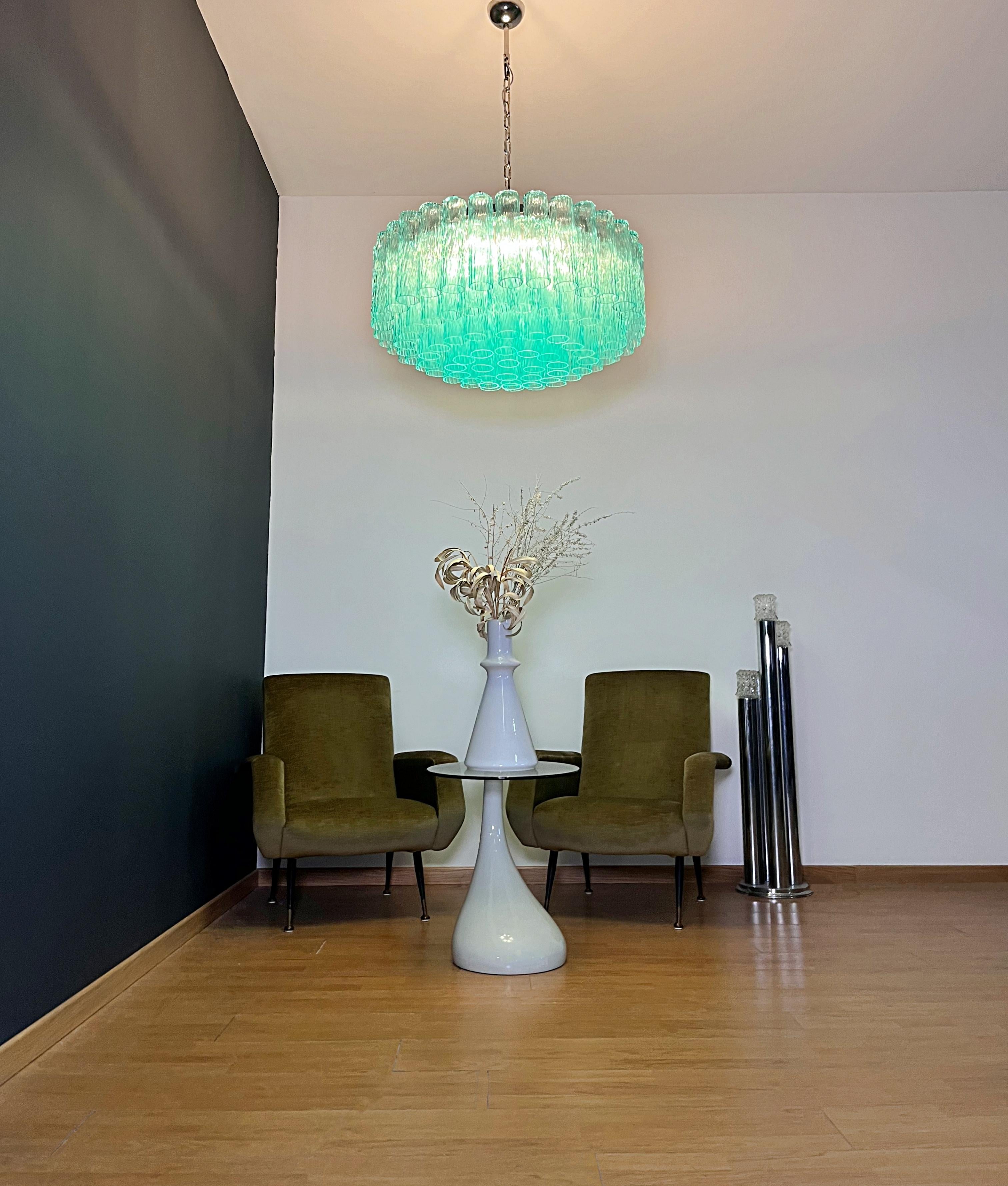Large Murano glass Chandelier - 101 turquoise tube glasses For Sale 2
