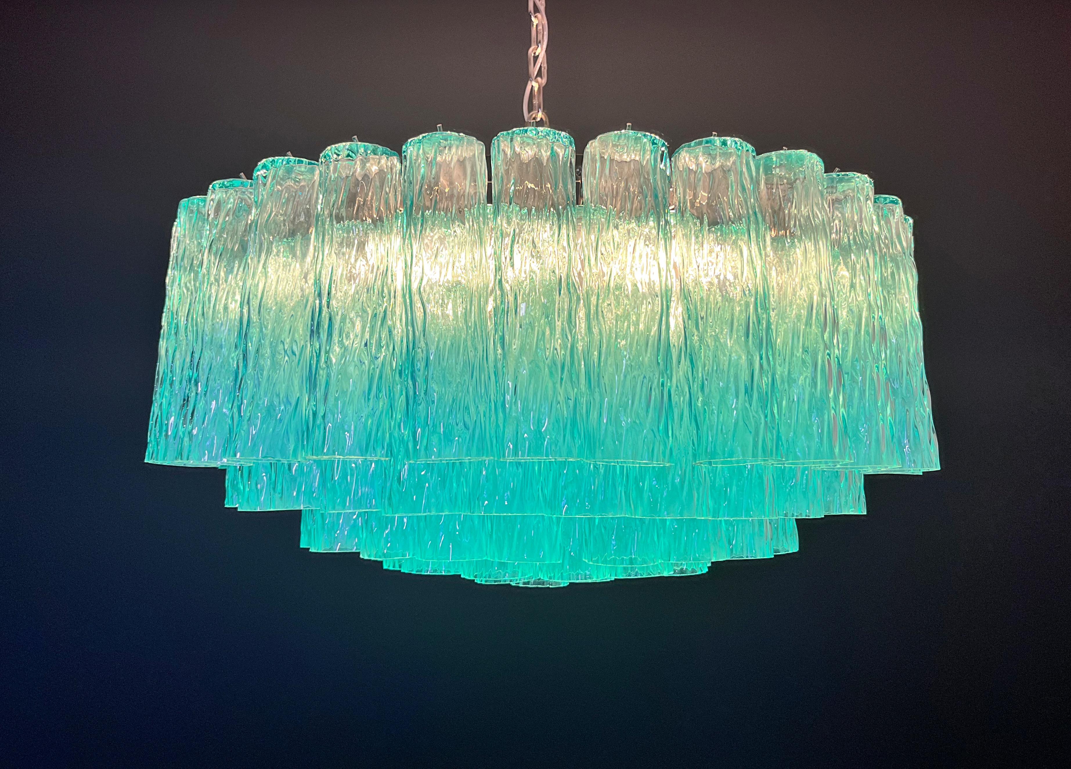 Large Murano glass Chandelier - 101 turquoise tube glasses For Sale 3