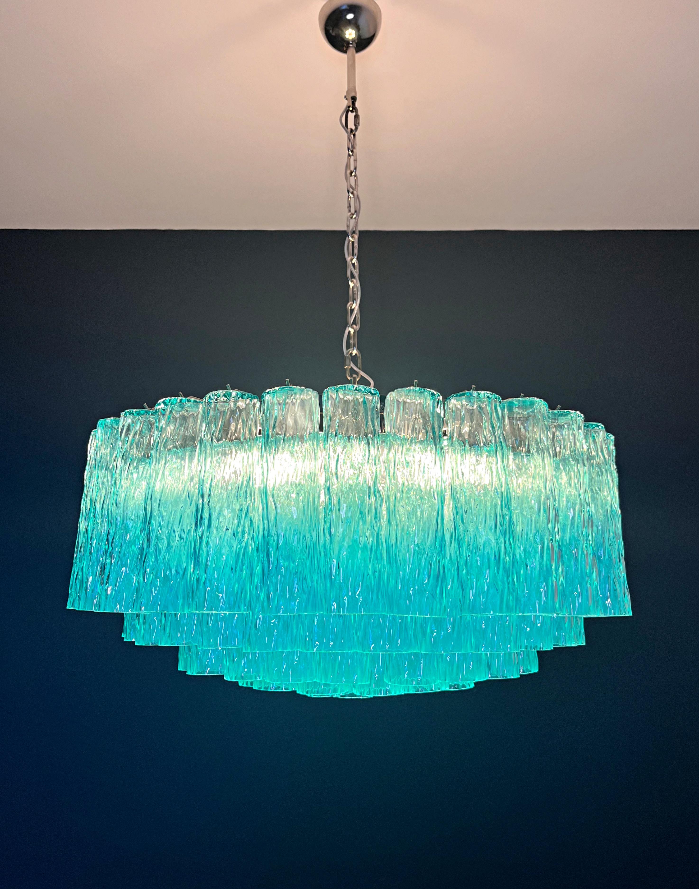 Large Murano glass Chandelier - 101 turquoise tube glasses For Sale 4