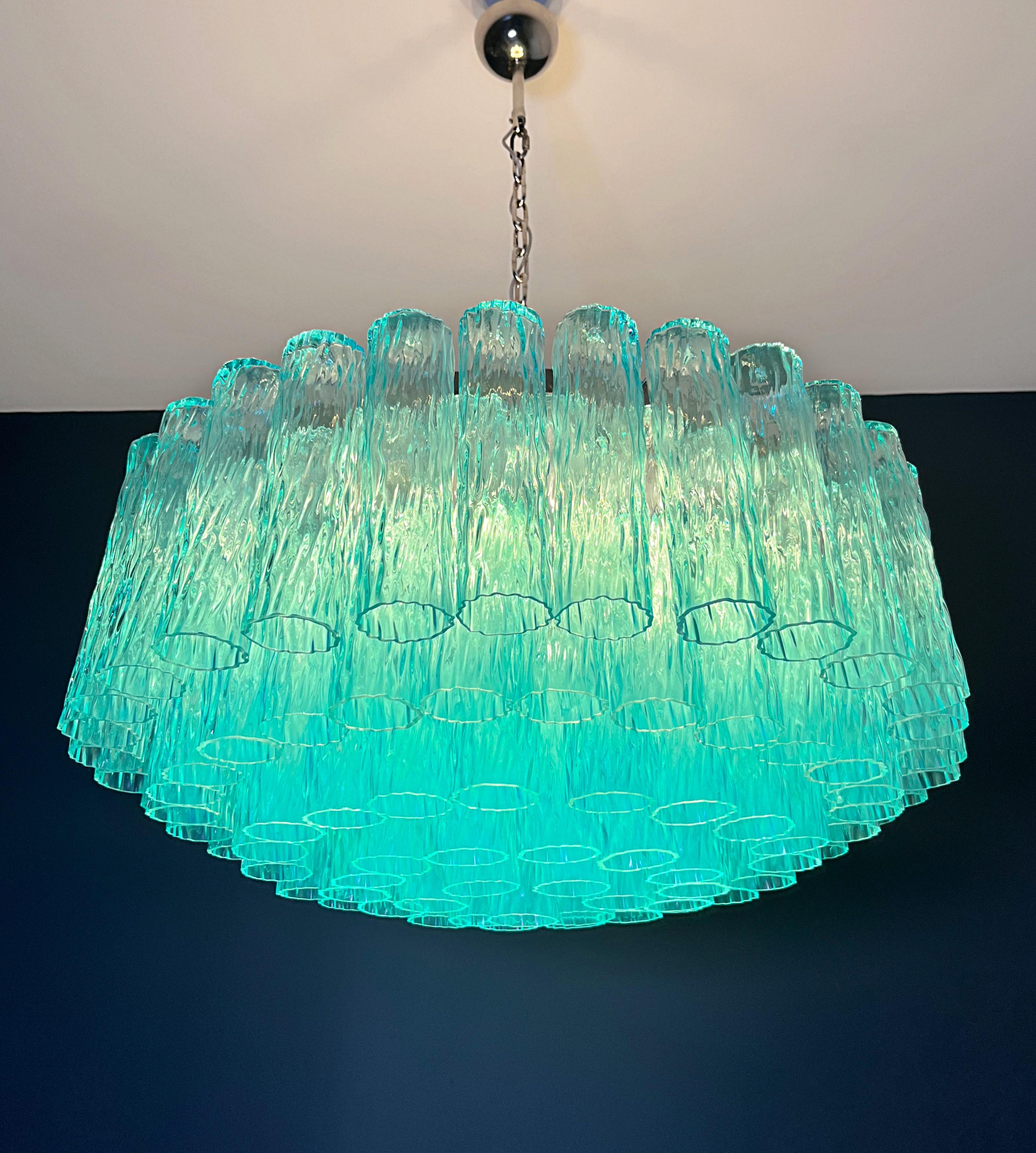 Large Murano glass Chandelier - 101 turquoise tube glasses For Sale 6