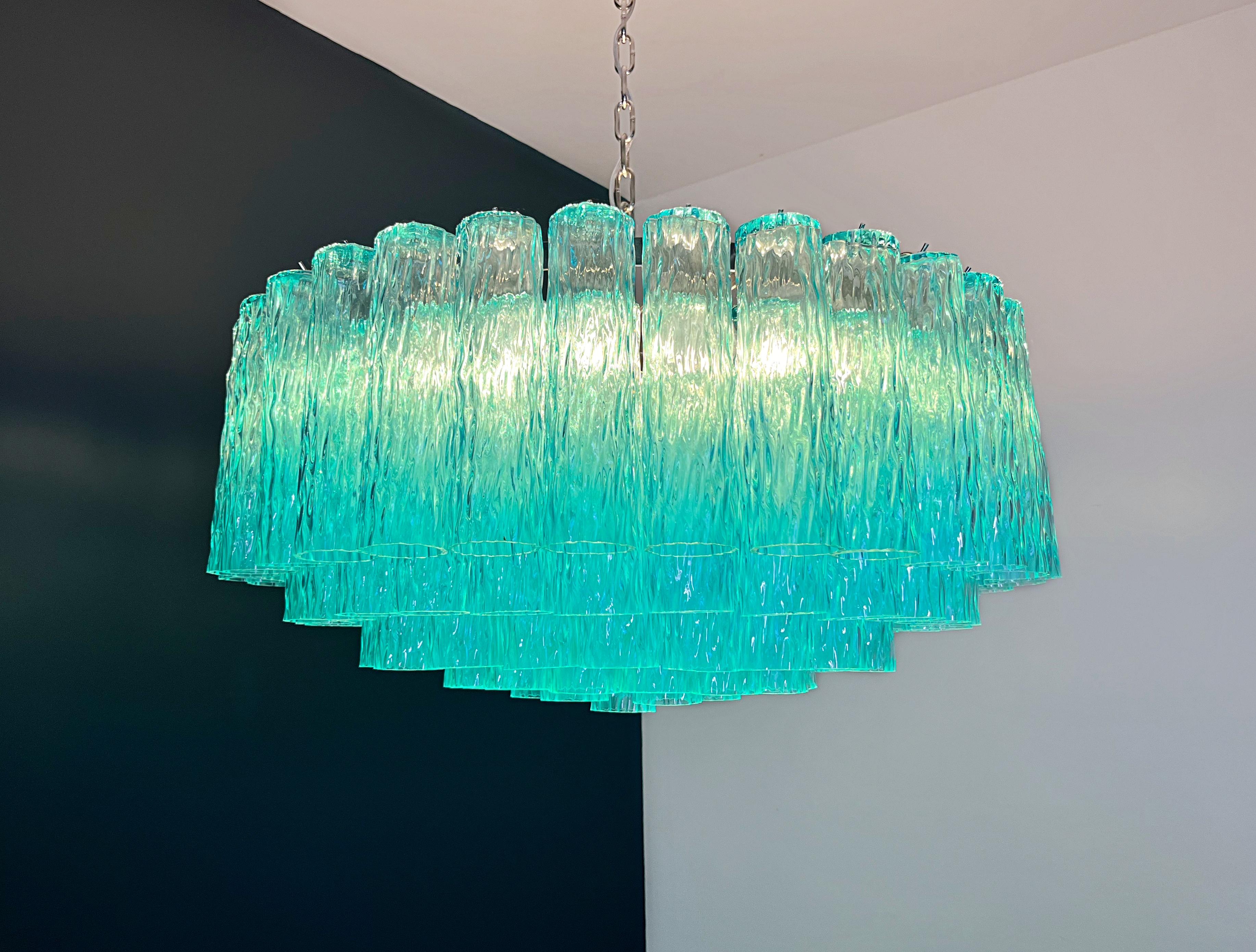 Large Murano glass Chandelier - 101 turquoise tube glasses For Sale 7