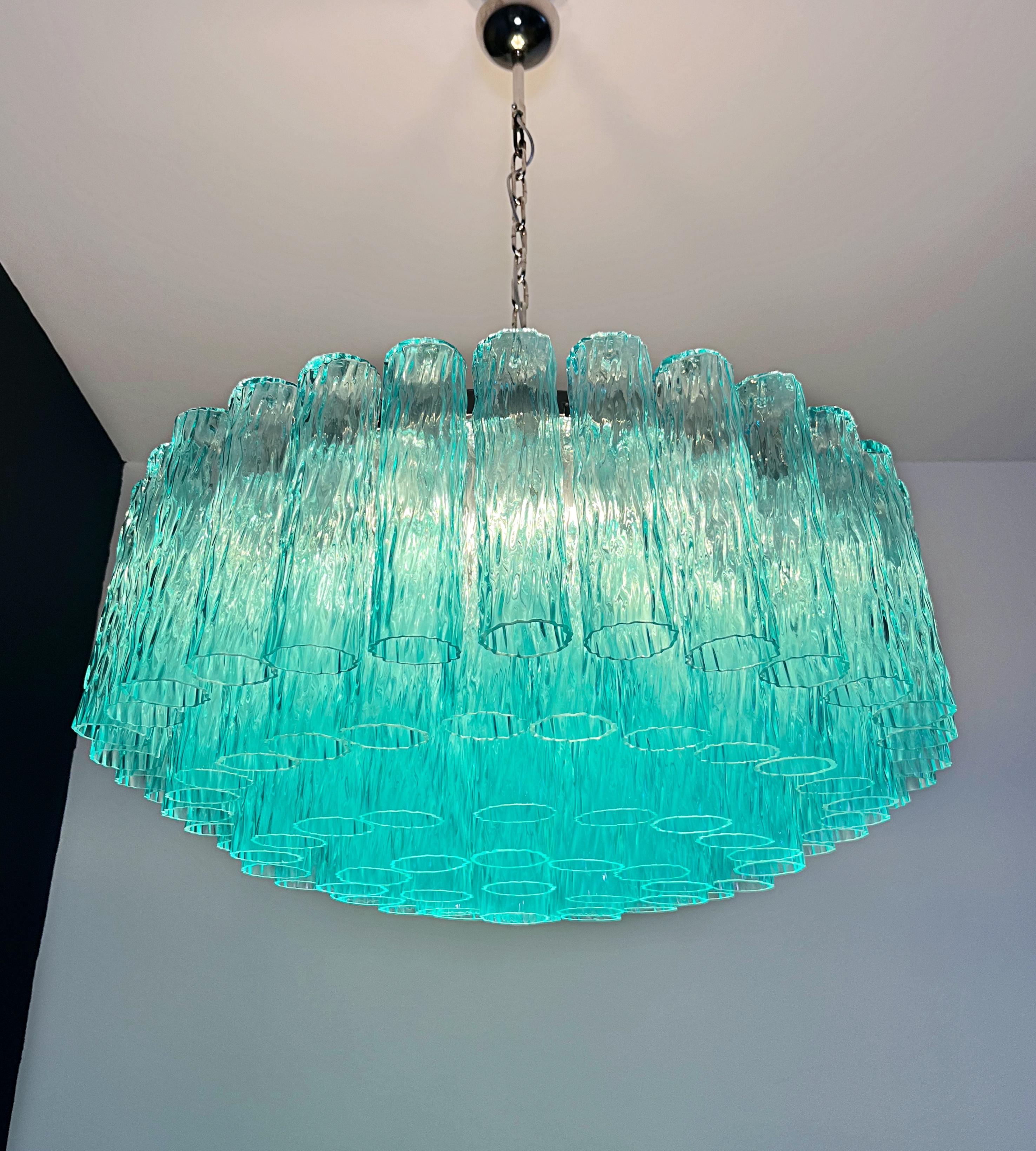 Large Murano glass Chandelier - 101 turquoise tube glasses For Sale 8