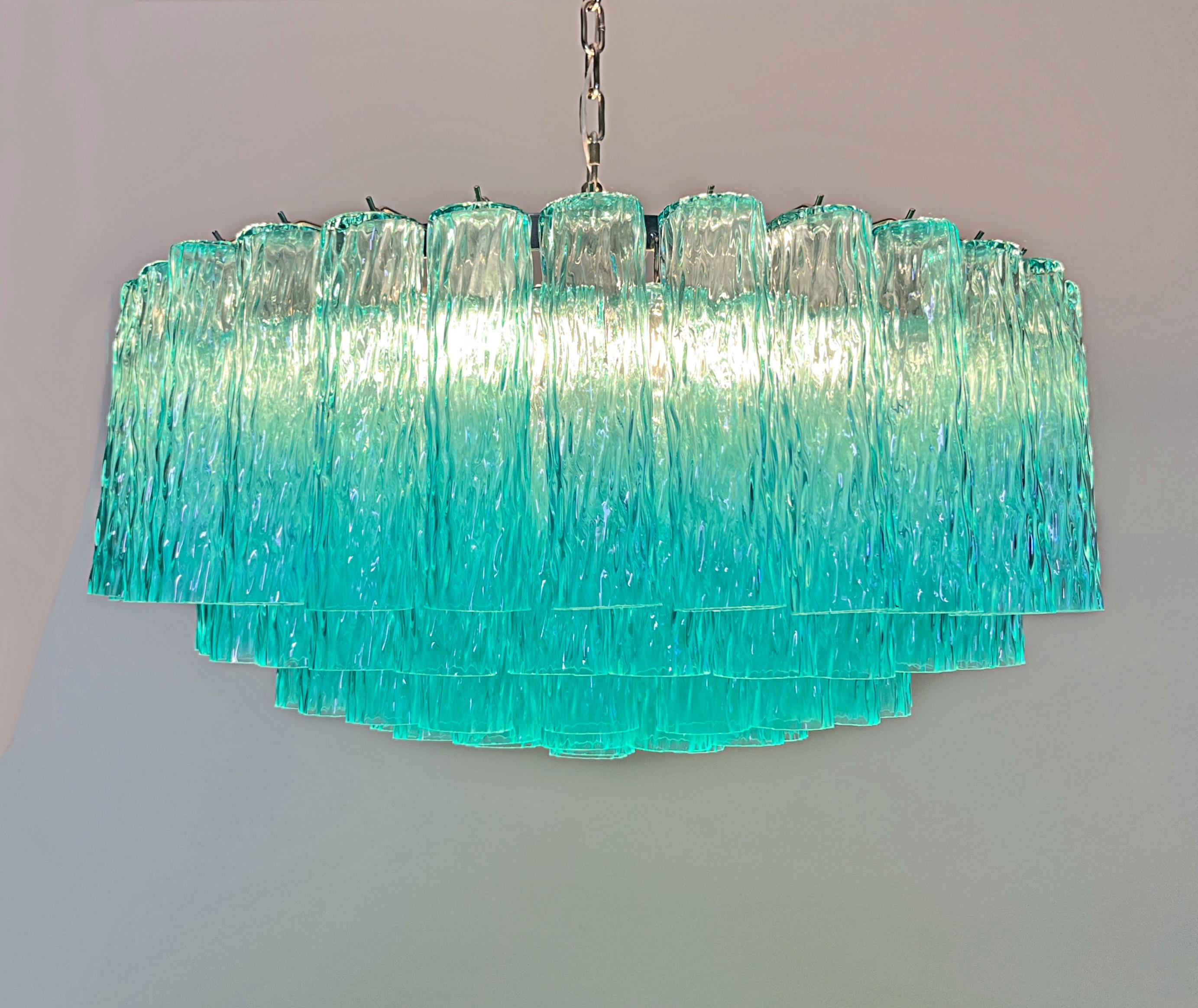 Large Murano glass Chandelier - 101 turquoise tube glasses For Sale 9