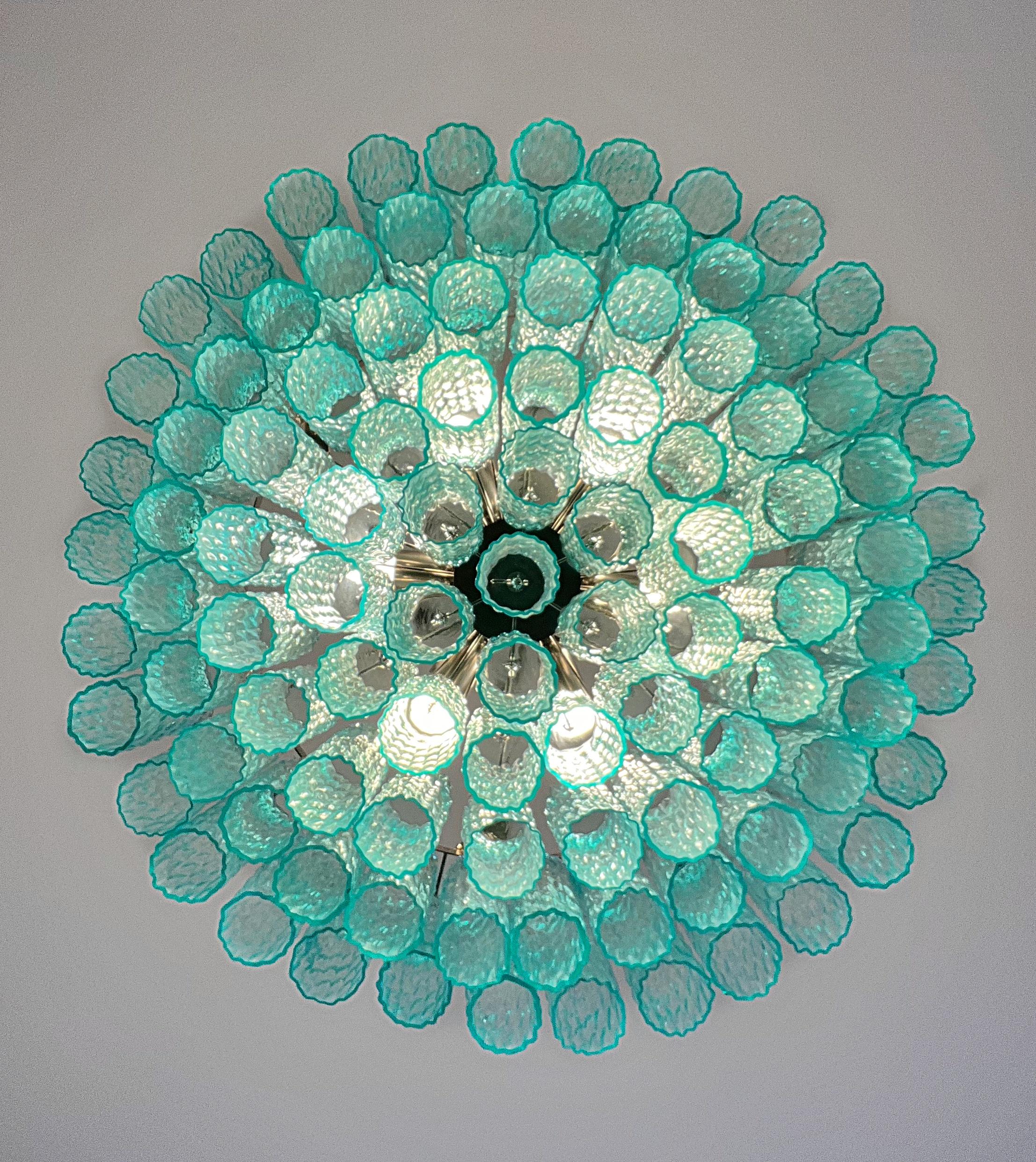 Large Murano glass Chandelier - 101 turquoise tube glasses For Sale 11