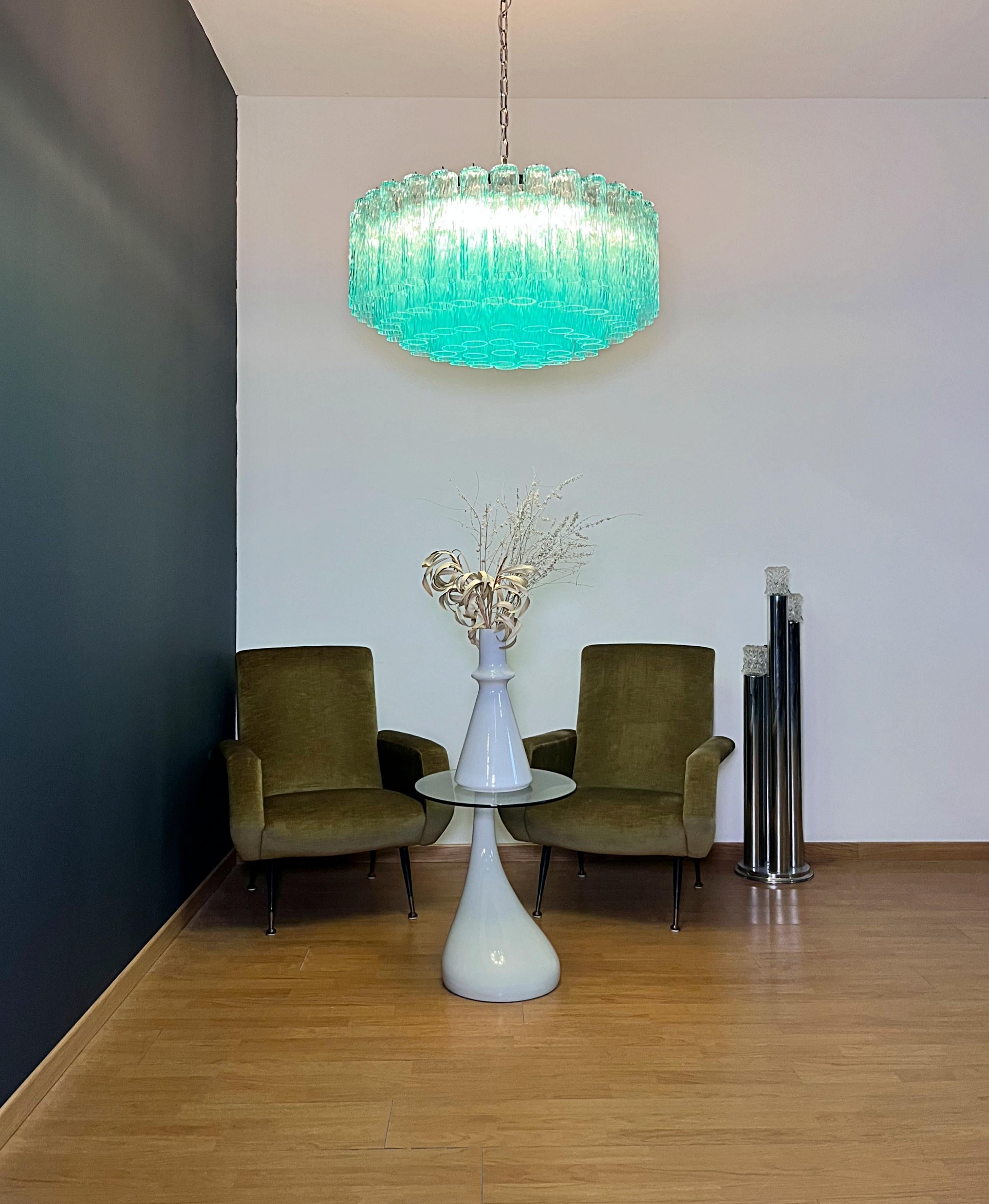 Large Murano glass Chandelier - 101 turquoise tube glasses For Sale 1