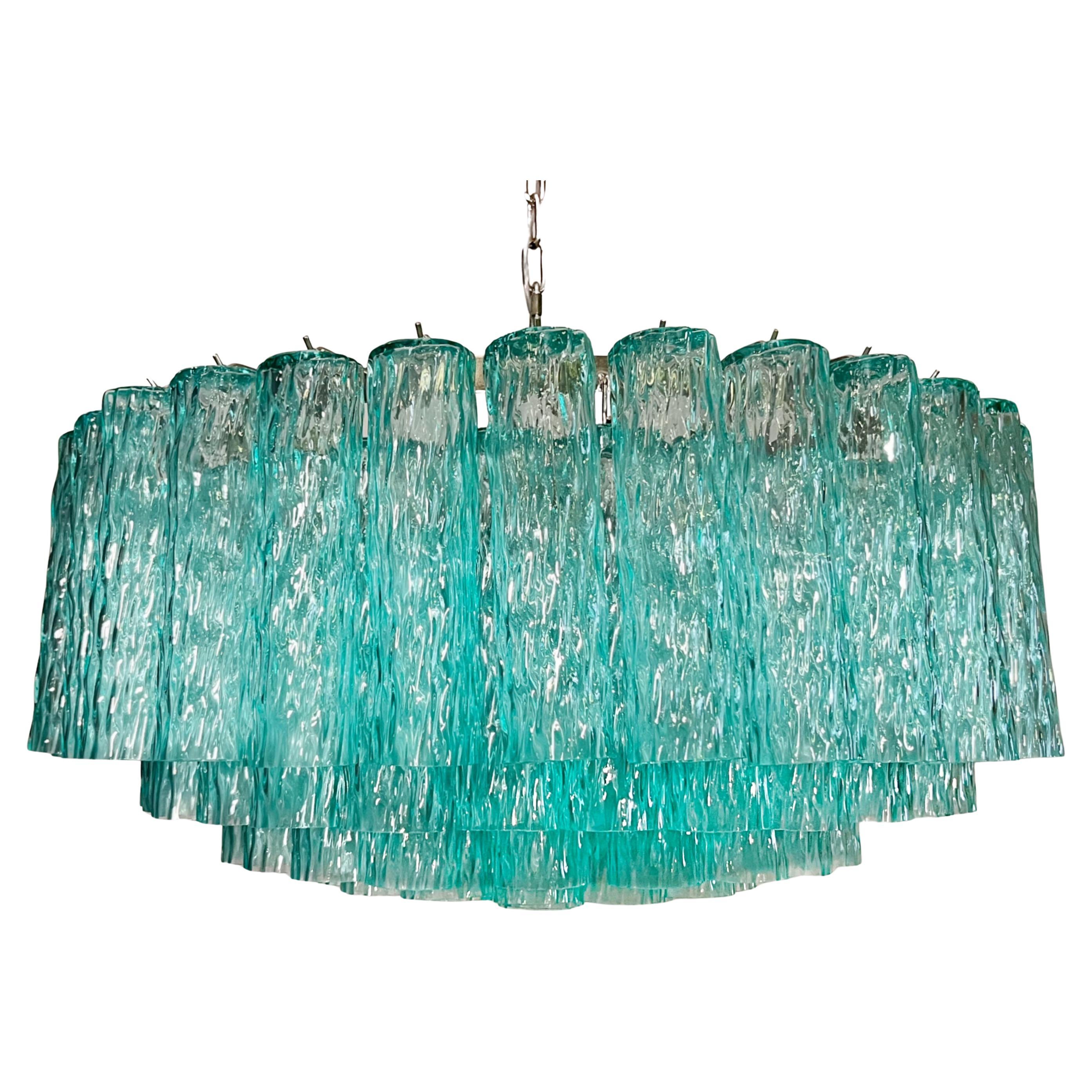 Large Murano glass Chandelier - 101 turquoise tube glasses
