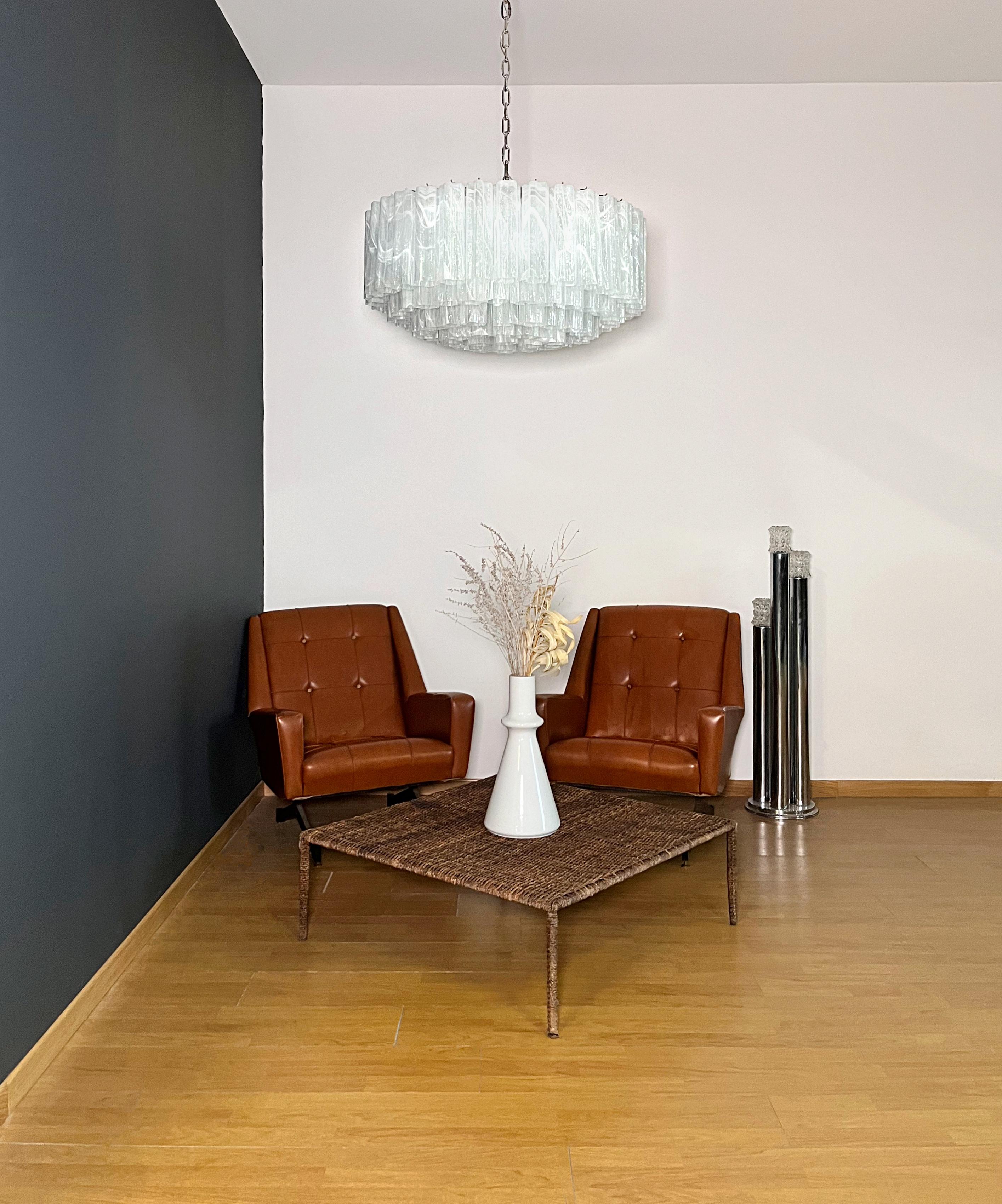 Mid-Century Modern Large Murano glass Chandelier -101 white alabaster glass tube For Sale