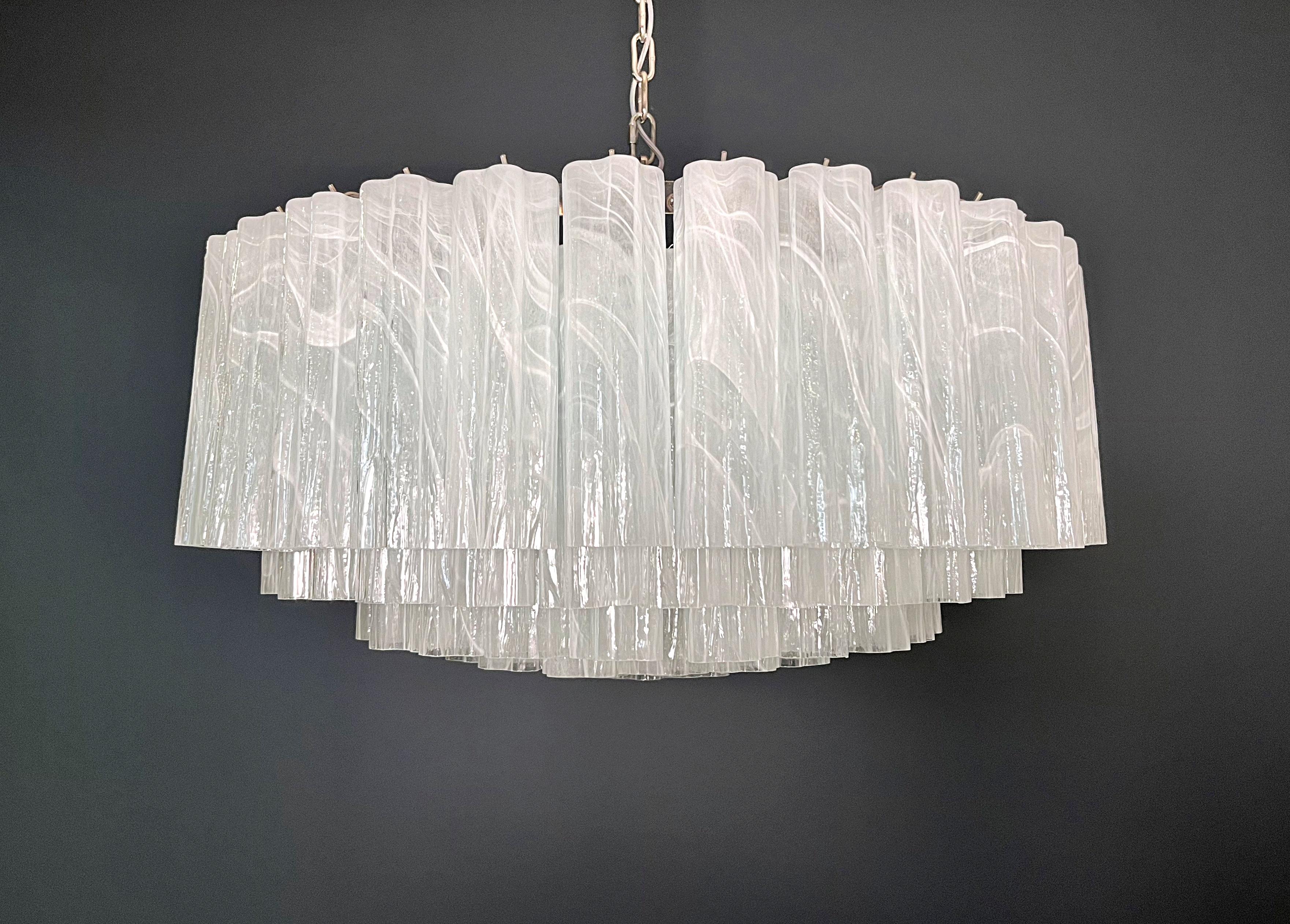 Galvanized Large Murano glass Chandelier -101 white alabaster glass tube For Sale